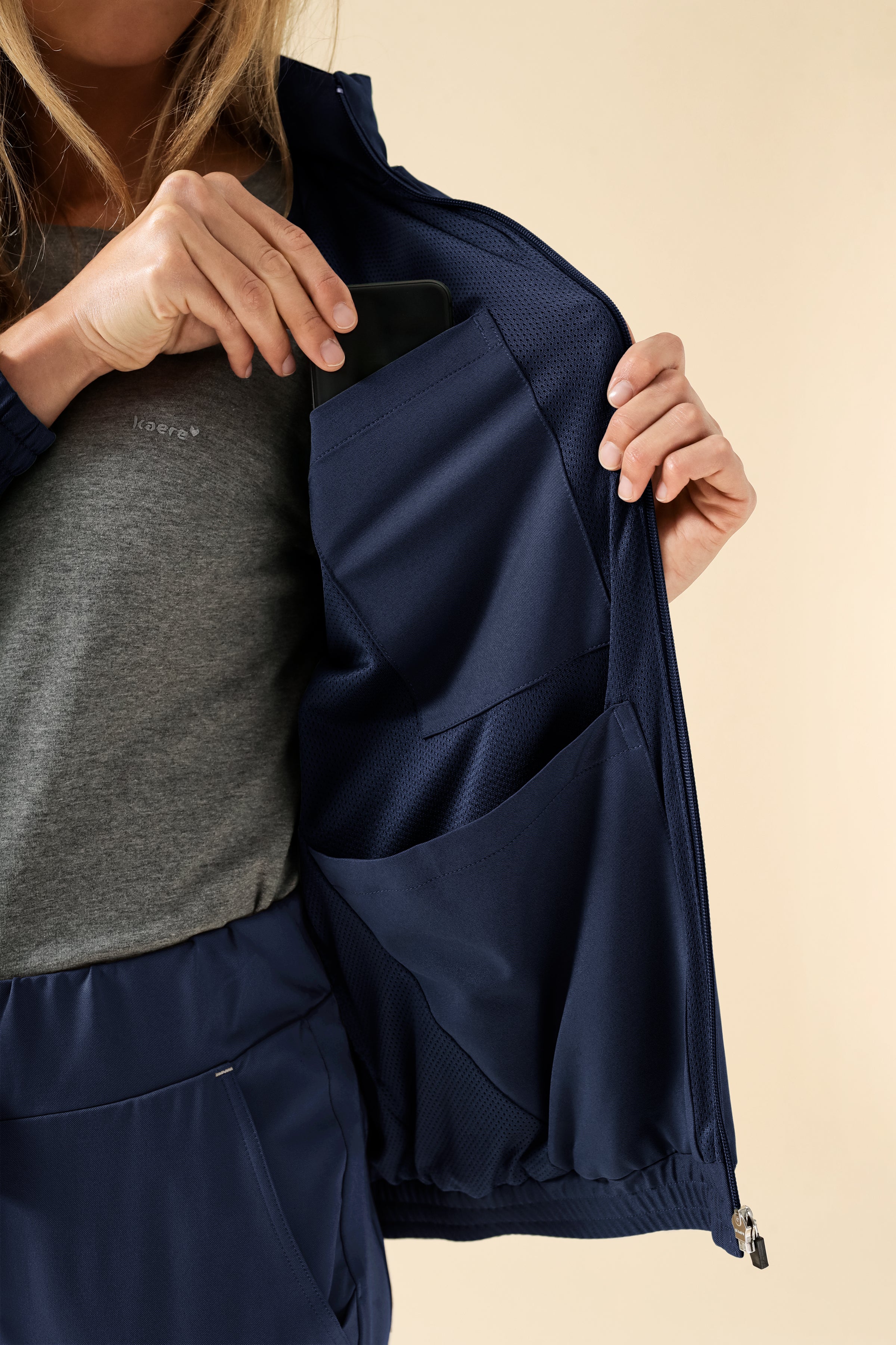 KAERE Veste blouson Femme - Poignet élastiqué bleu navy