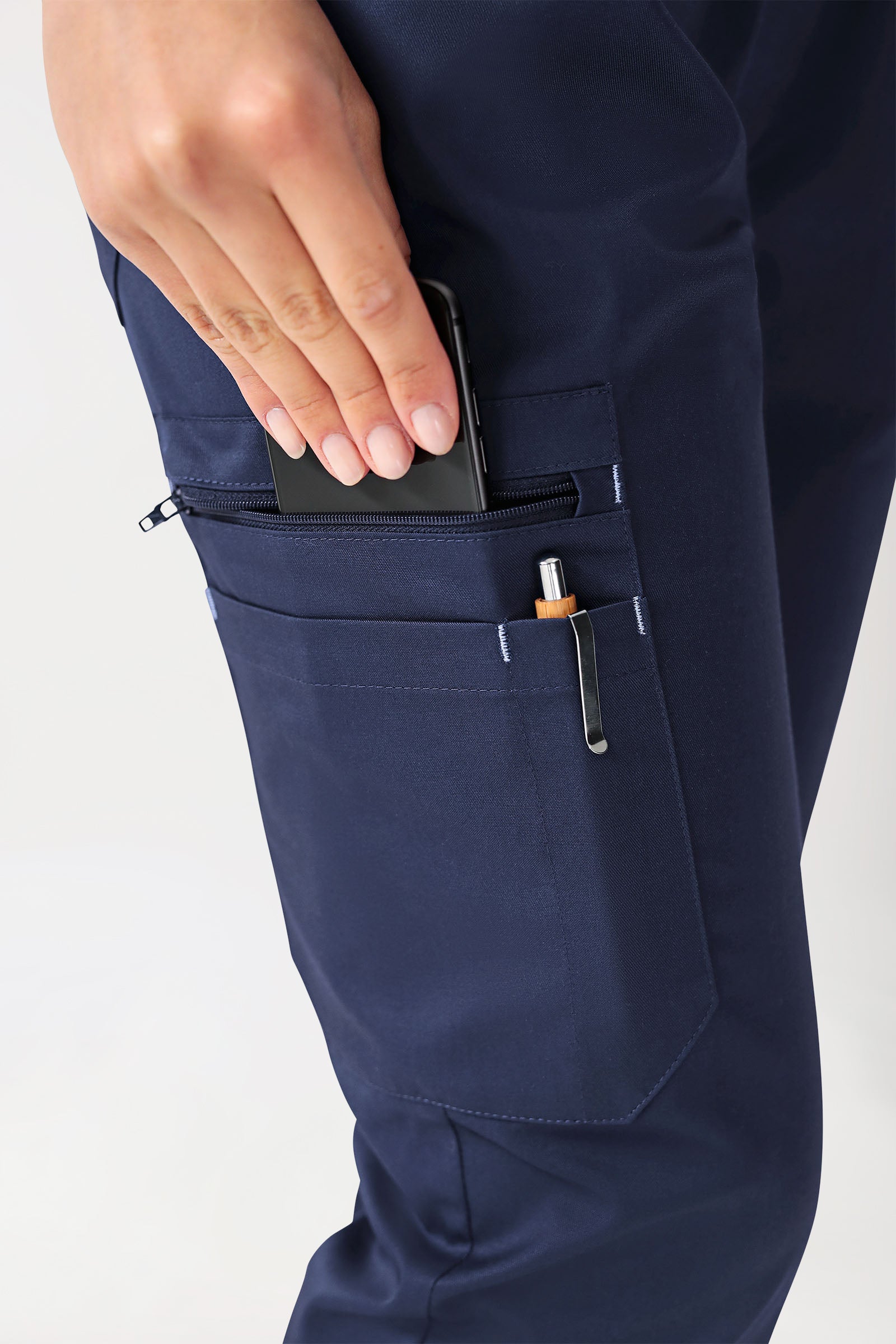 CLINIC STRETCH Pantalon Femme - Taille courte bleu navy/bleu ciel