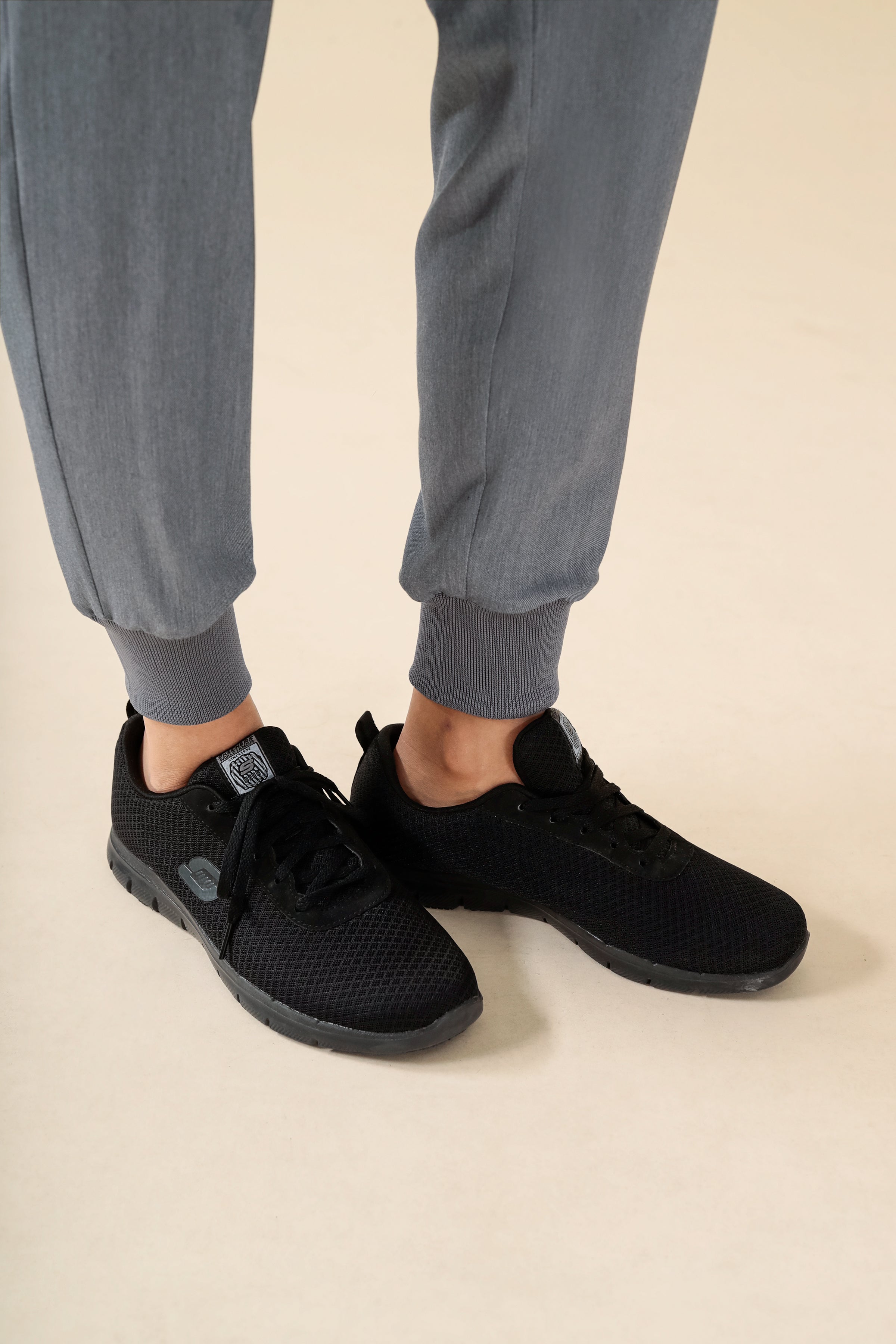 KAERE Pantalon Femme - ourlets côtelés et sans poches cargo gris chiné