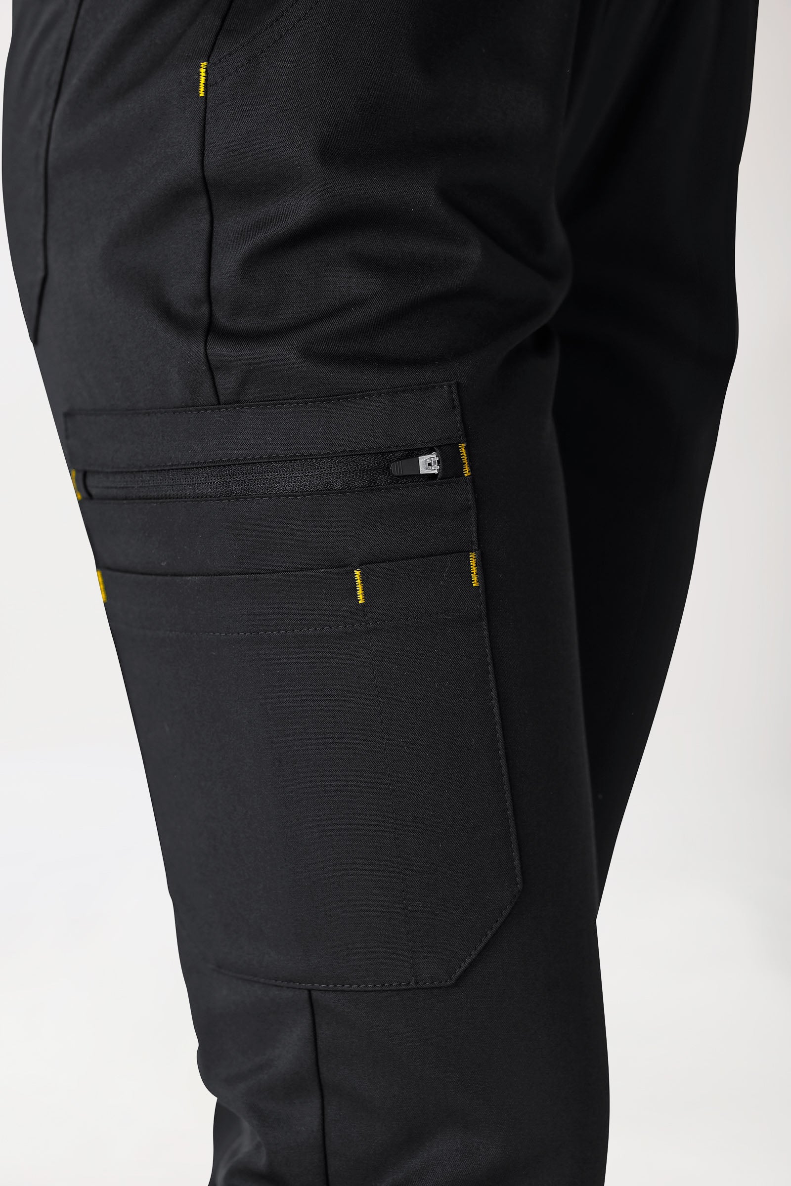 CLINIC STRETCH Pantalon Femme - Ceinture en maille noir/jaune