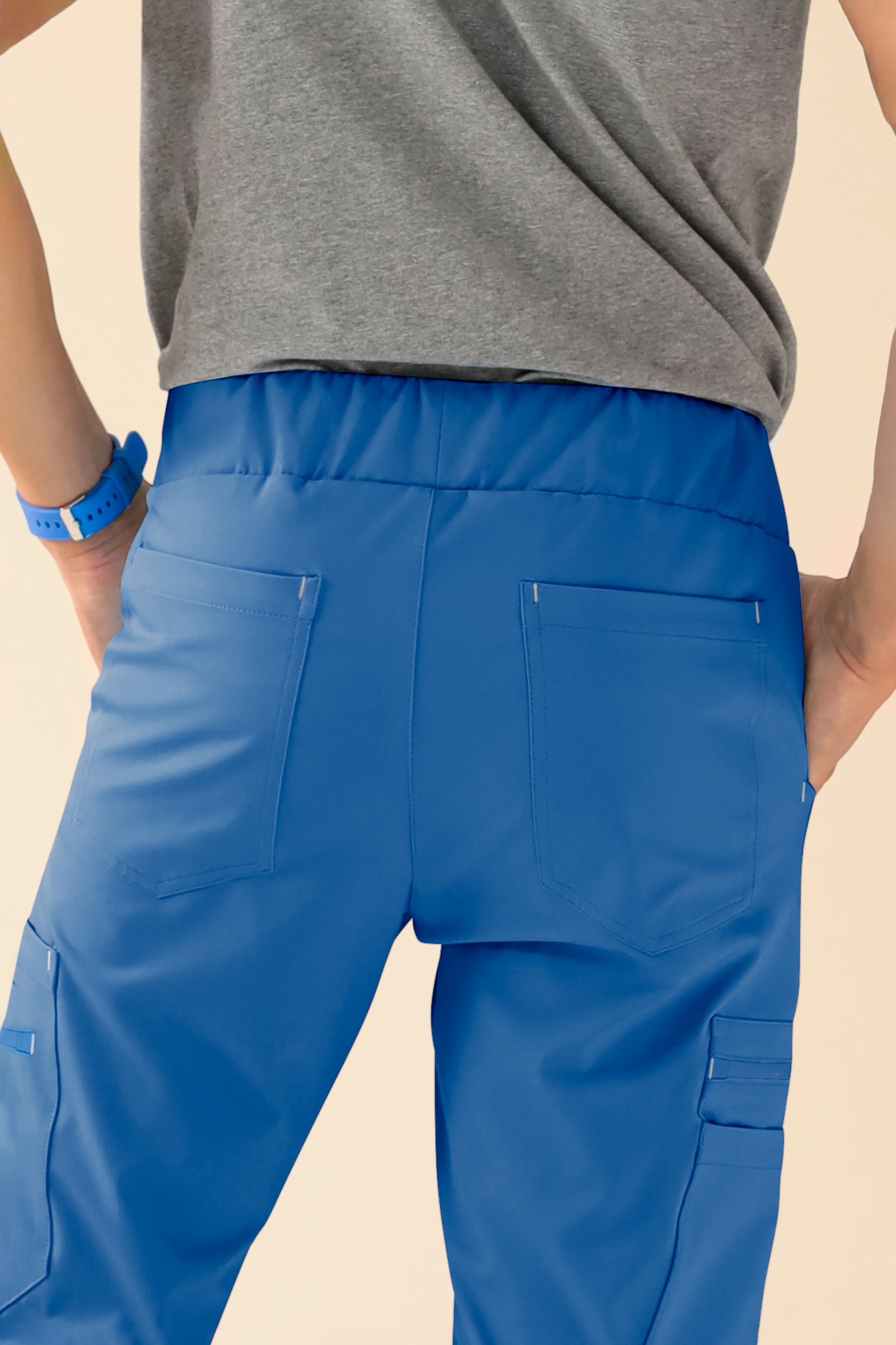 KAERE Pantalon Homme - avec poches cargo et ourlets côtelés Taille courte bleu