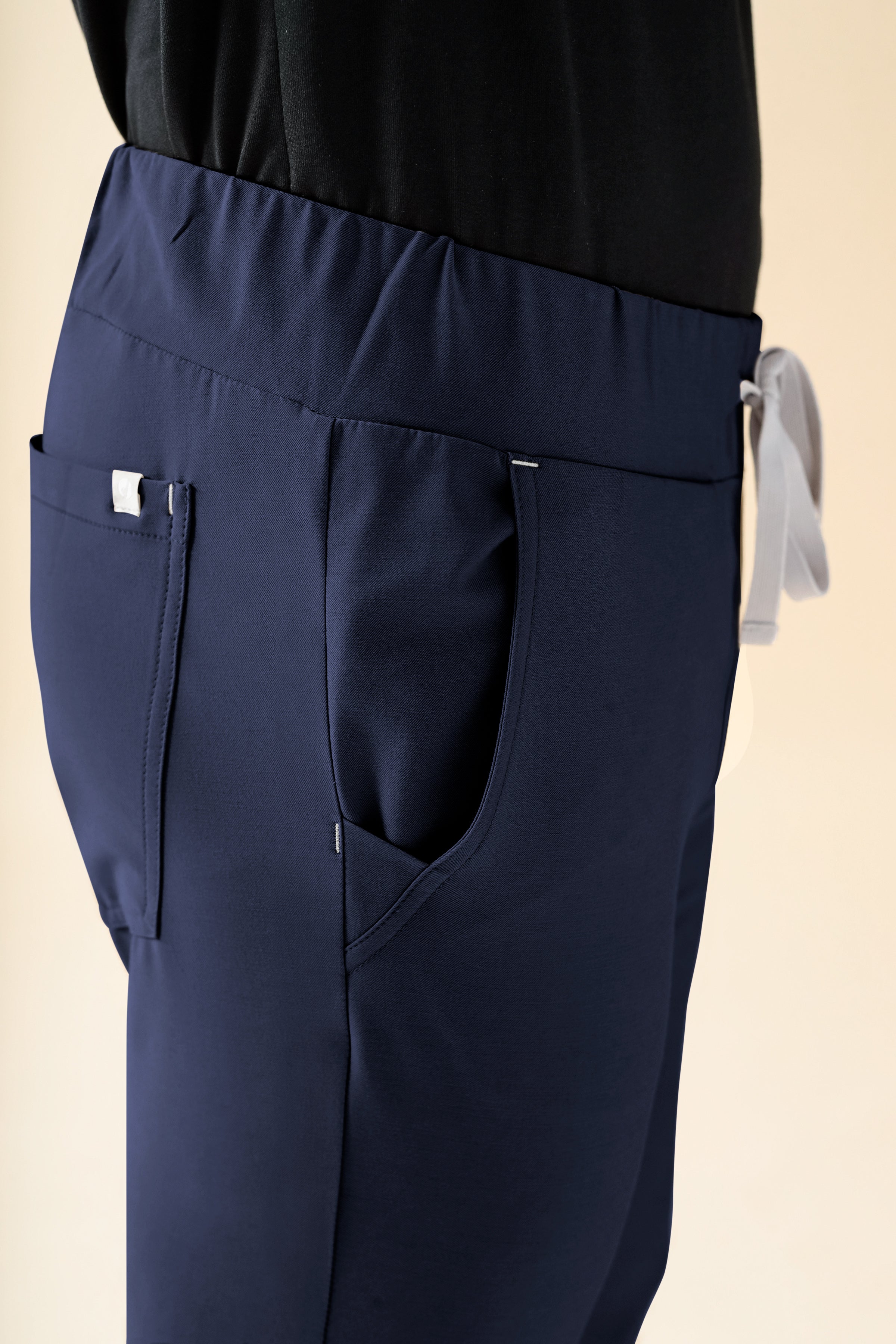 KAERE Pantalon Homme - ourlets côtelés Taille courte et sans poches cargo bleu navy