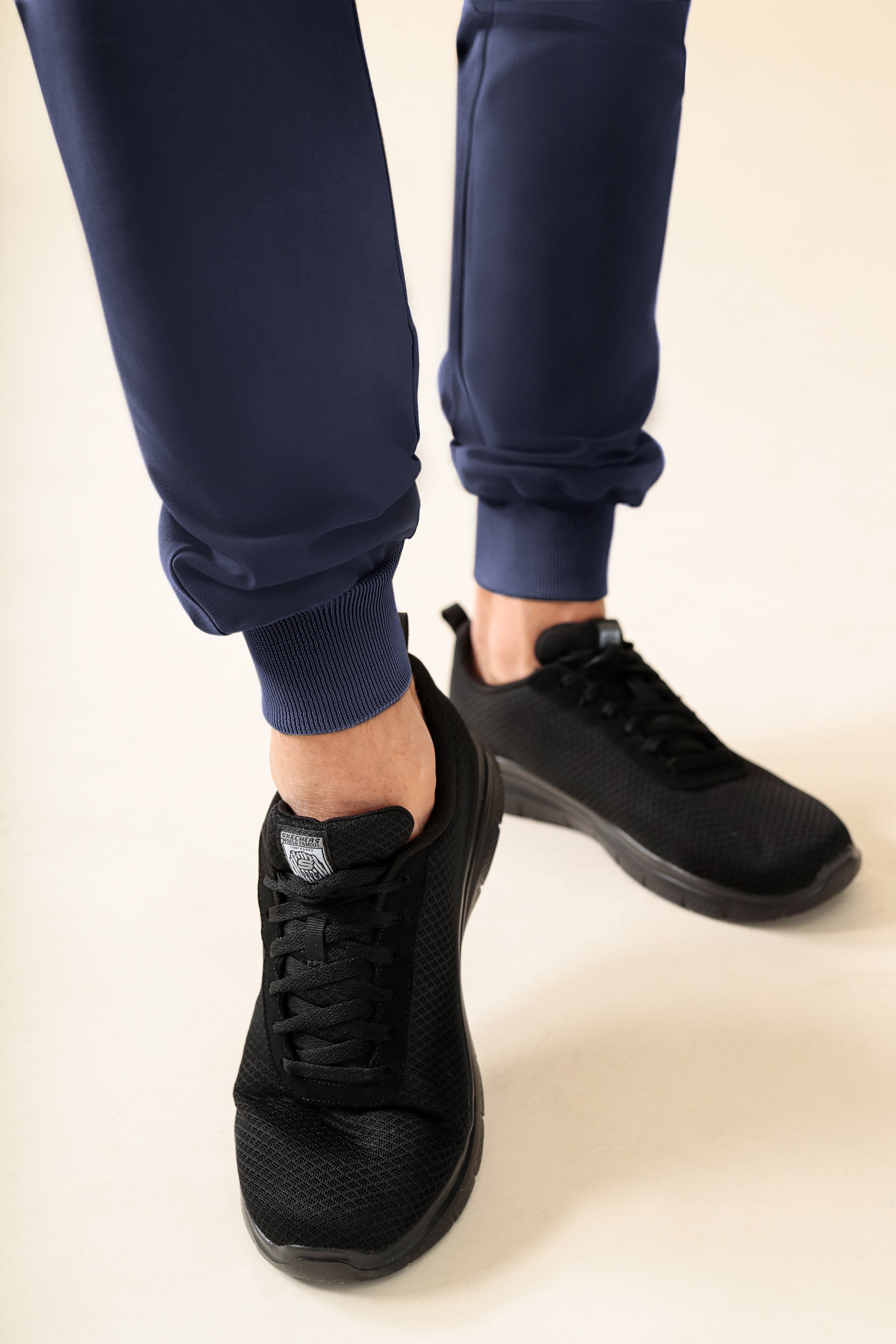 KAERE Pantalon Homme - ourlets côtelés Taille courte et sans poches cargo bleu navy