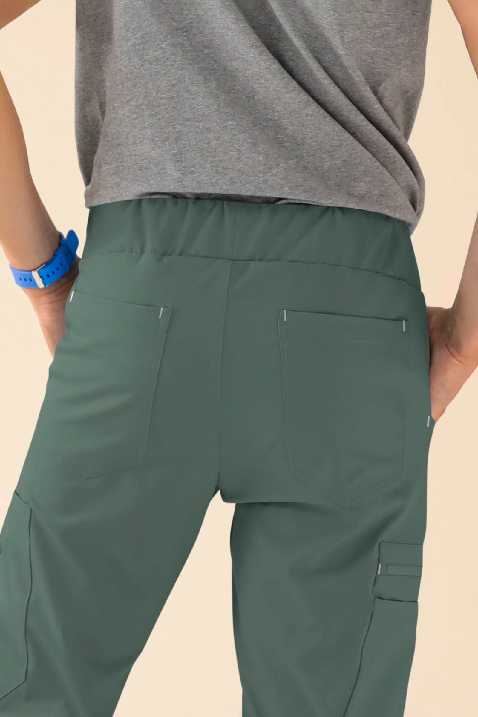 KAERE Pantalon Homme - avec poches cargo et ourlets côtelés vert foncé