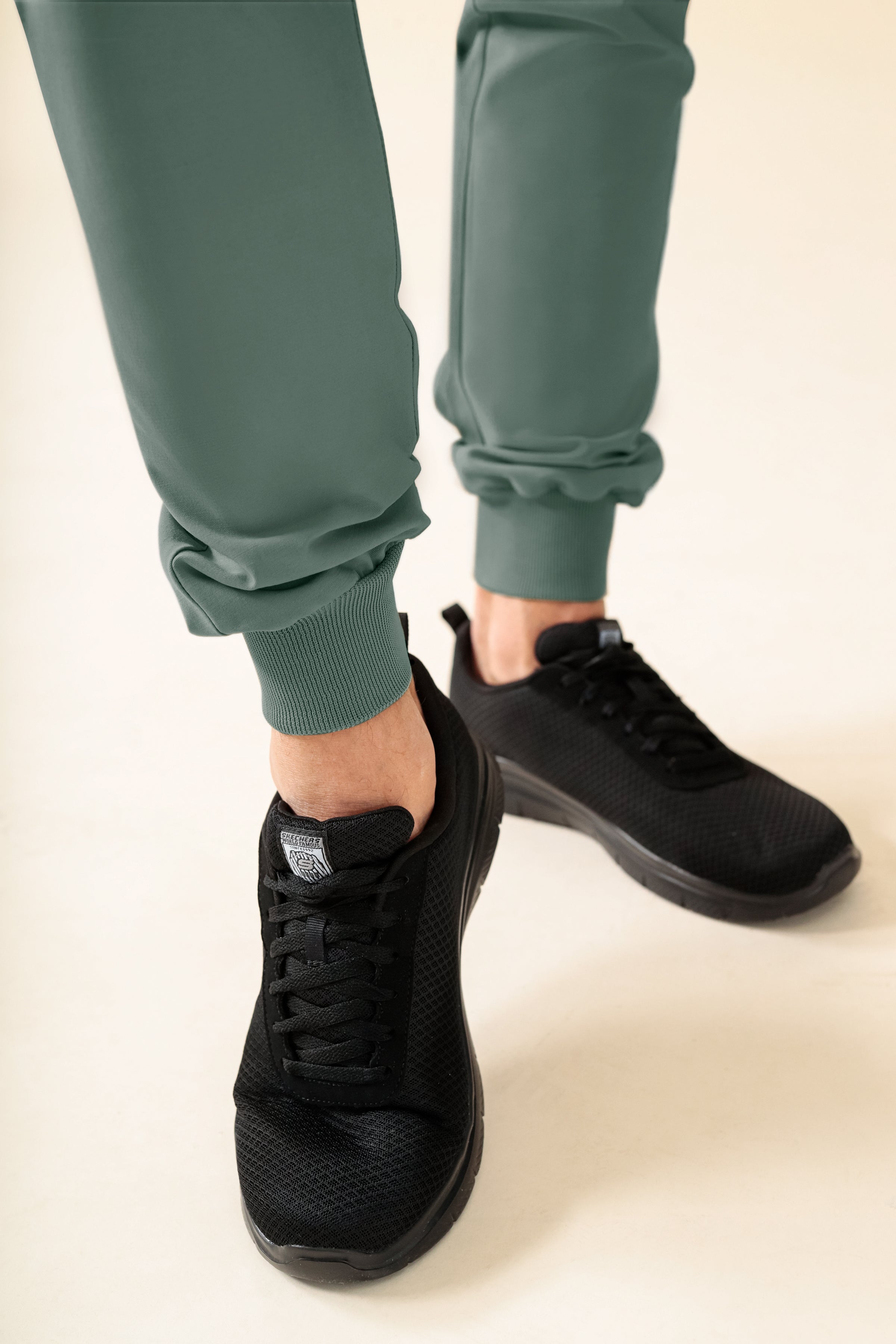 KAERE Pantalon Homme - ourlets côtelés Taille courte et sans poches cargo vert foncé