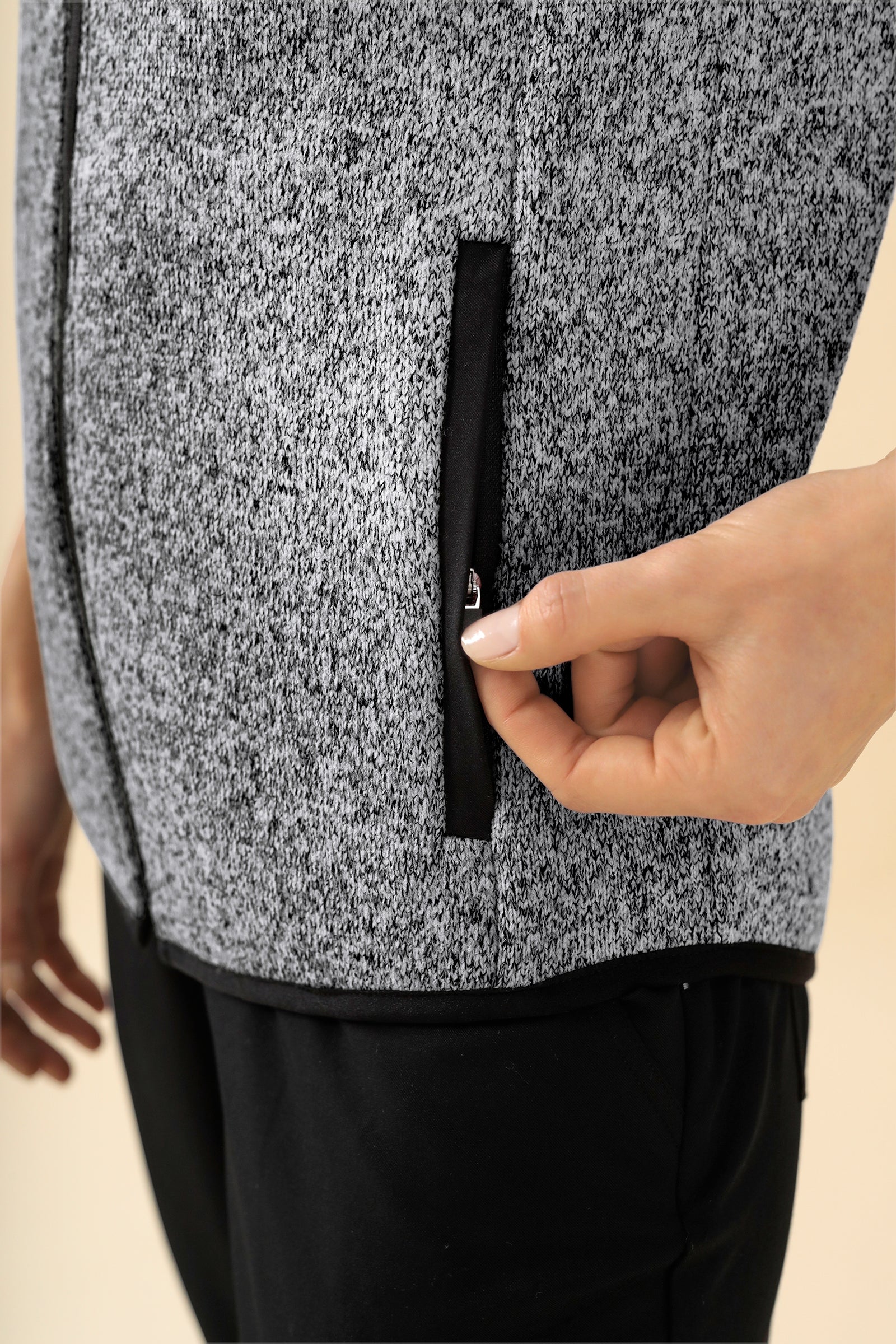 KAERE Gilet en maille polaire mixte - Col officier gris chiné