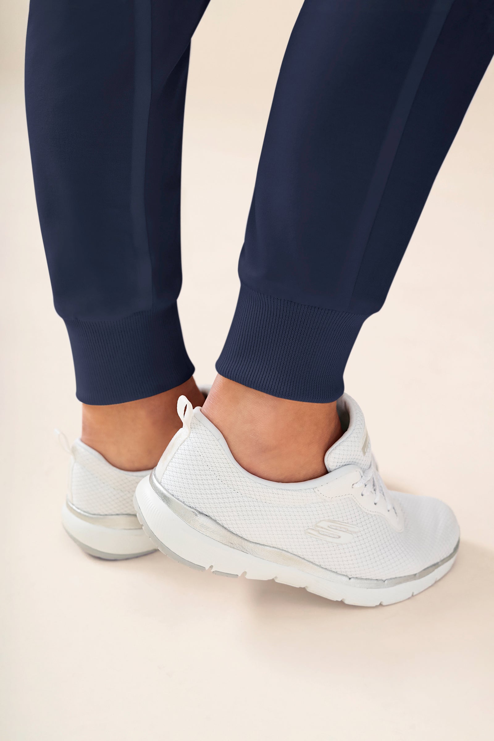 KAERE Pantalon Femme - avec poches cargo et ourlets côtelés bleu navy