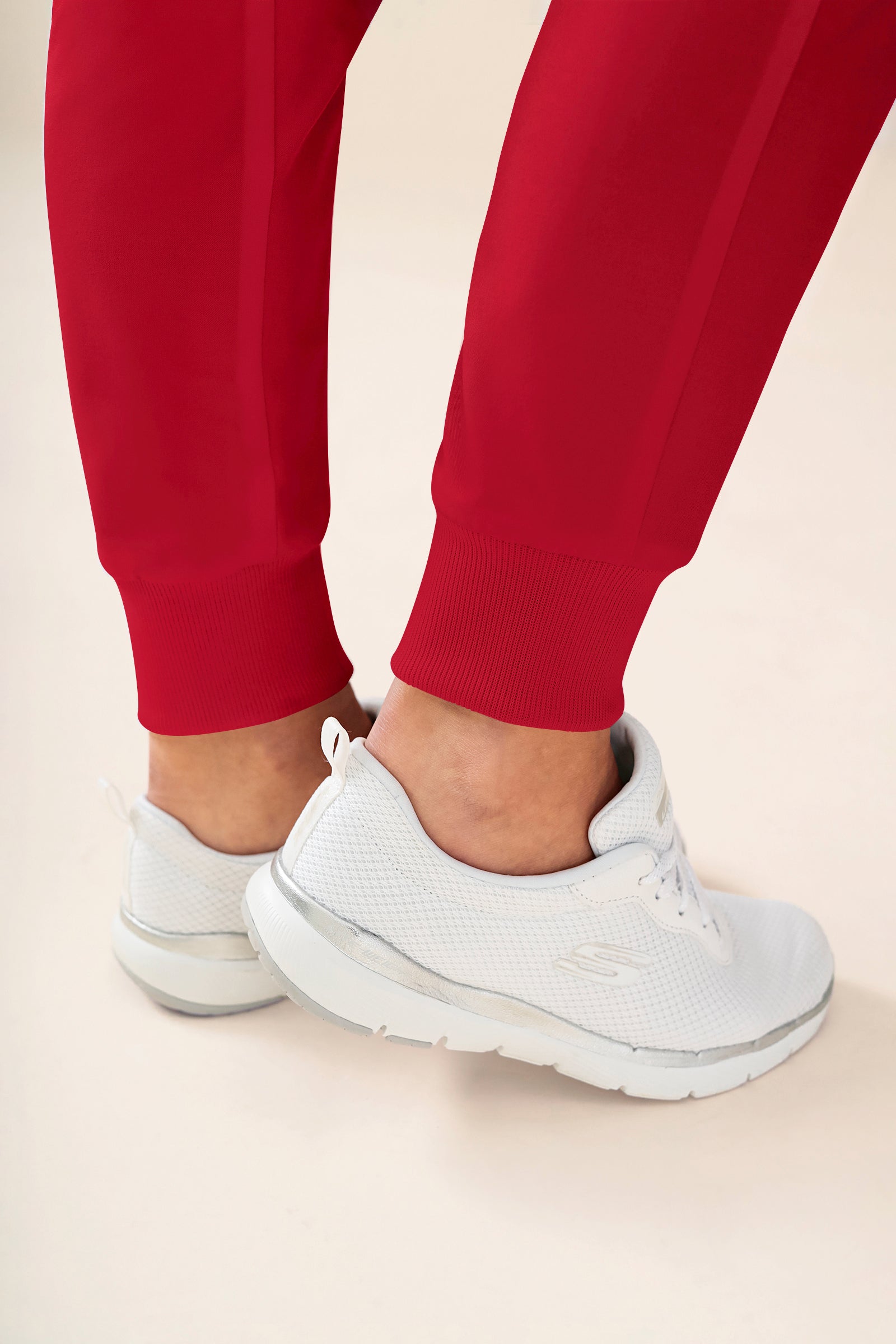 KAERE Pantalon Femme - avec poches cargo et ourlets côtelés rouge