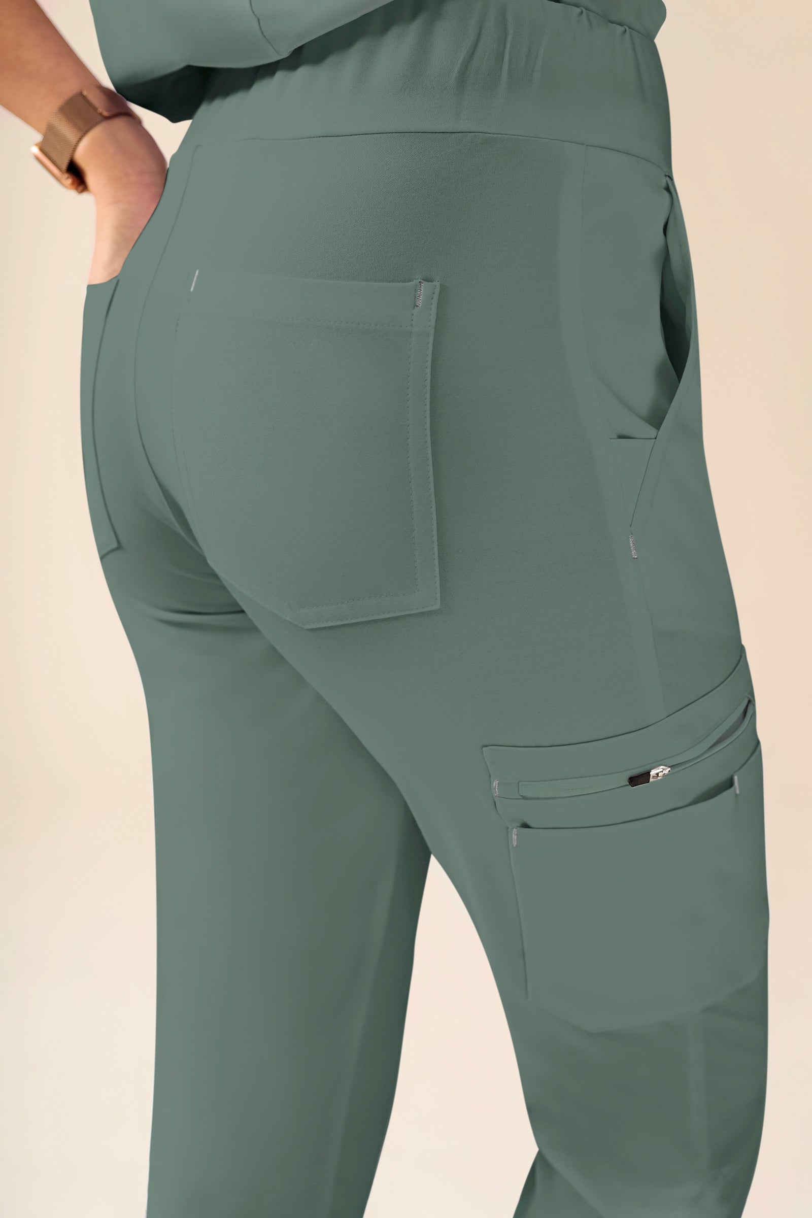 KAERE Pantalon Femme - avec poches cargo vert foncé
