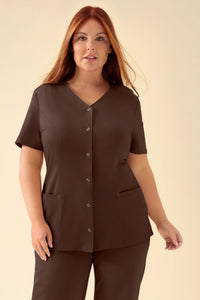 KAERE Blouse Femme - Patte de boutonnage coffee