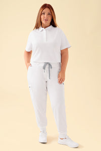 KAERE Pantalon Femme - avec poches cargo et ourlets côtelés blanc