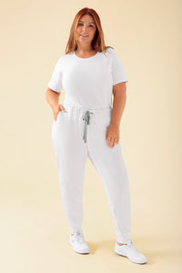 KAERE Pantalon Femme - ourlets côtelés et sans poches cargo blanc
