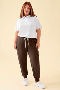 KAERE Pantalon Femme - avec poches cargo et ourlets côtelés coffee