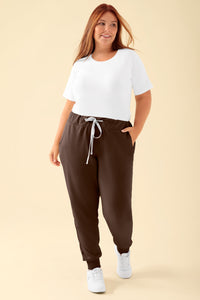 KAERE Pantalon Femme - ourlets côtelés et sans poches cargo coffee