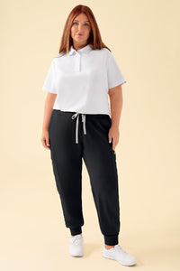 KAERE Pantalon Femme - avec poches cargo et ourlets côtelés noir