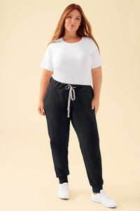 KAERE Pantalon Femme - ourlets côtelés et sans poches cargo noir