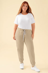KAERE Pantalon Femme - ourlets côtelés et sans poches cargo sable