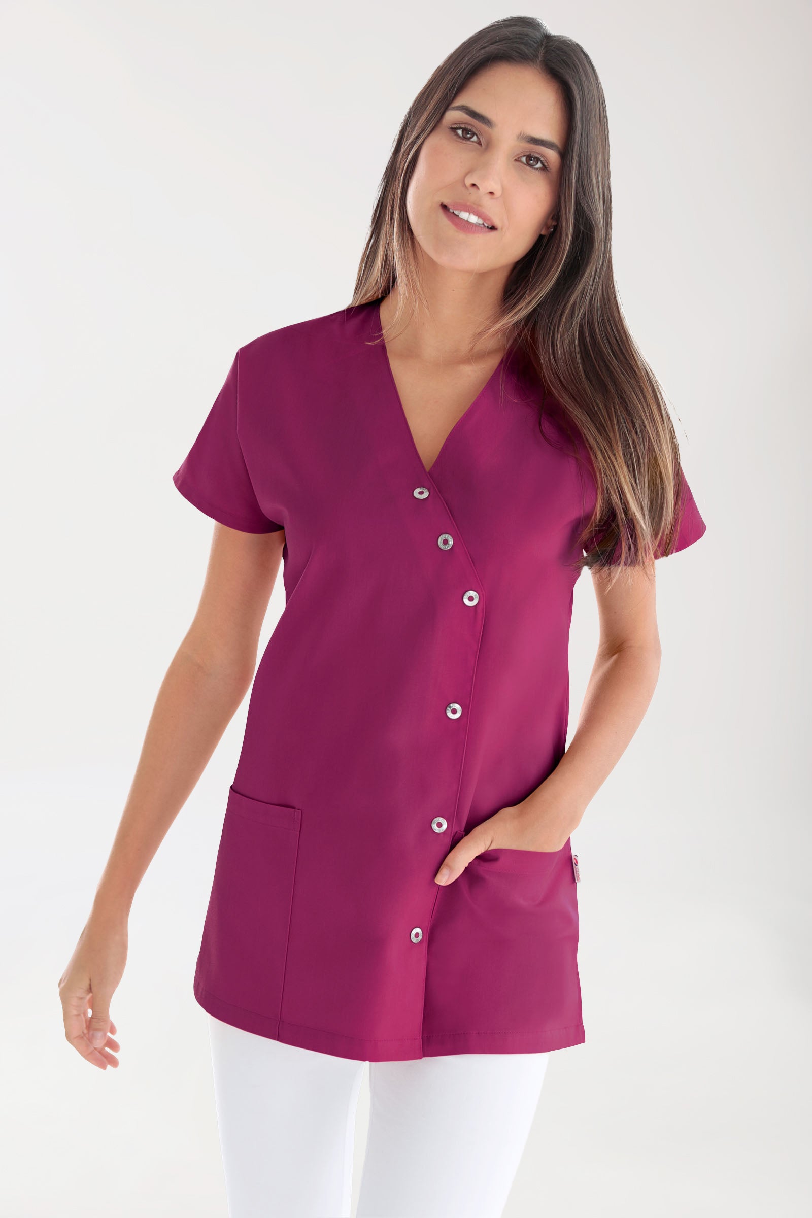 Blouse Beauté Femme - Patte pressions asymétrique berry