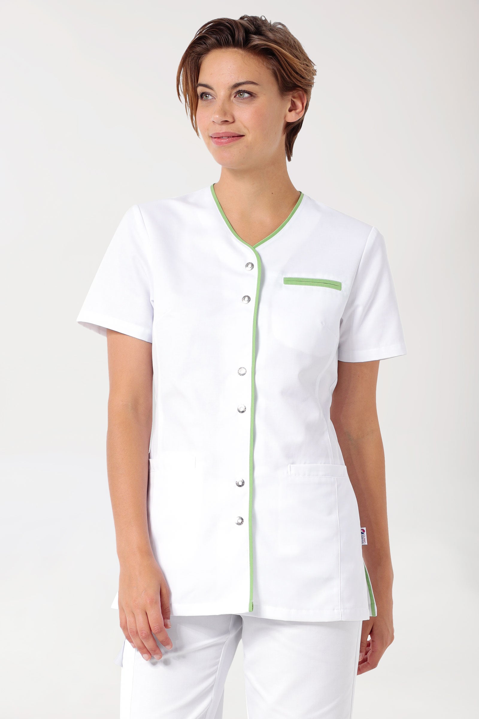 Blouse Beauté Femme - Boutonnée blanc/vert pomme