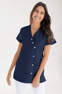 Blouse Beauté Femme - Patte pressions asymétrique bleu navy