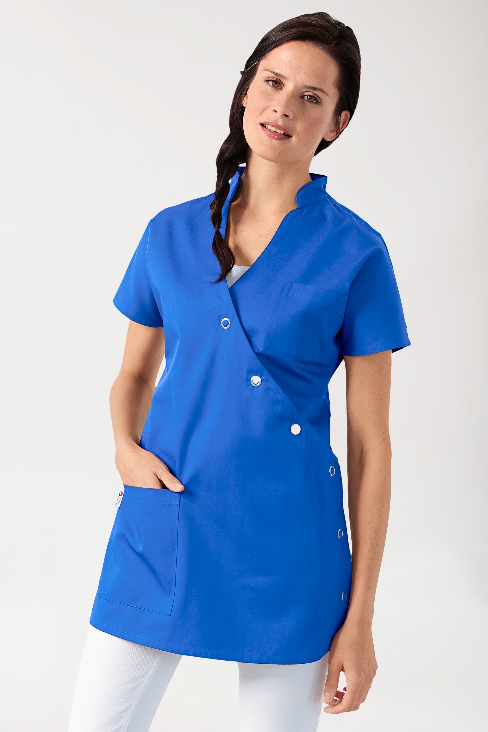 JUST STRONG Blouse Femme - Patte de boutonnage bleu roi