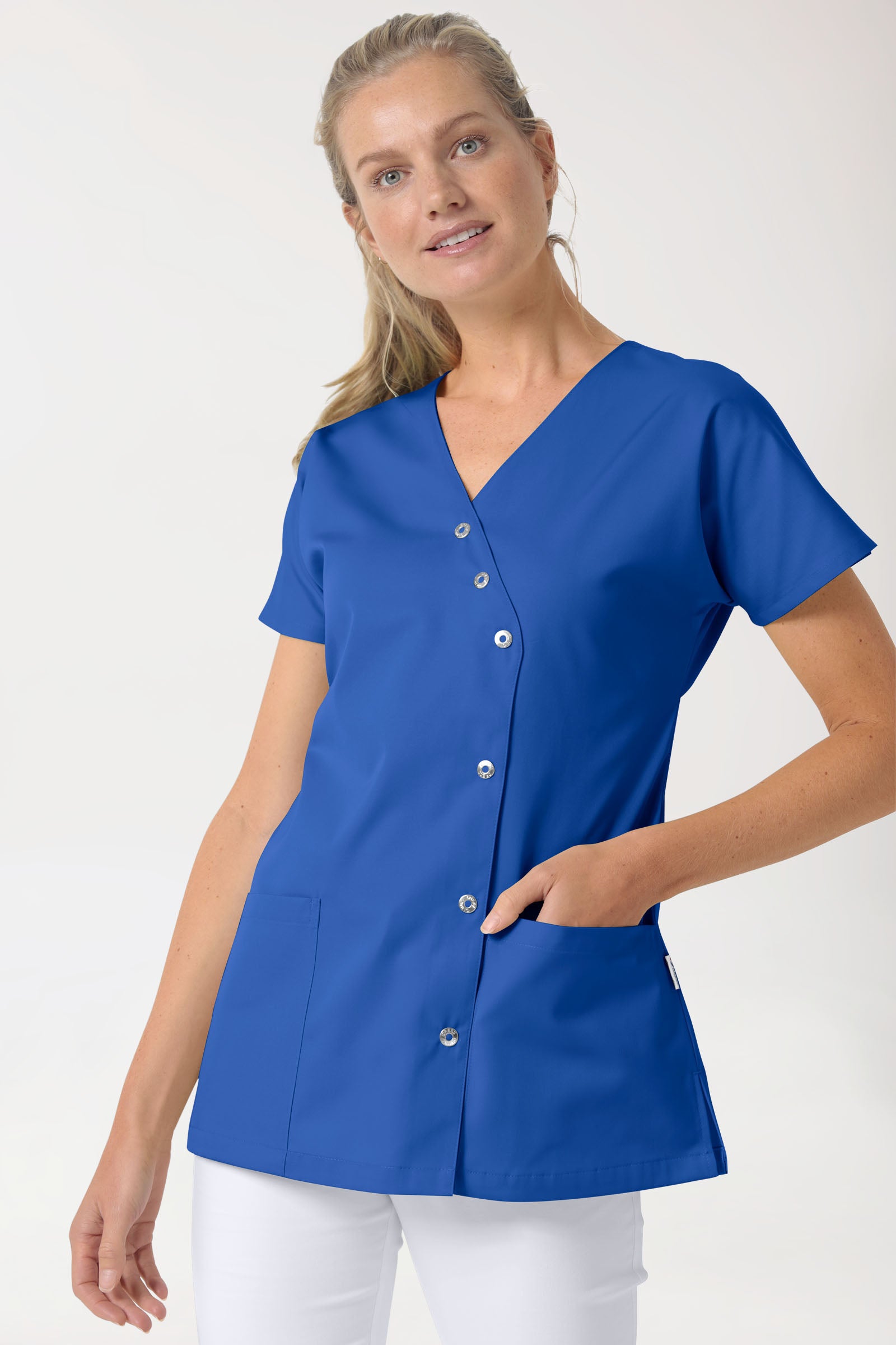 Blouse Beauté Femme - Patte pressions asymétrique bleu roi