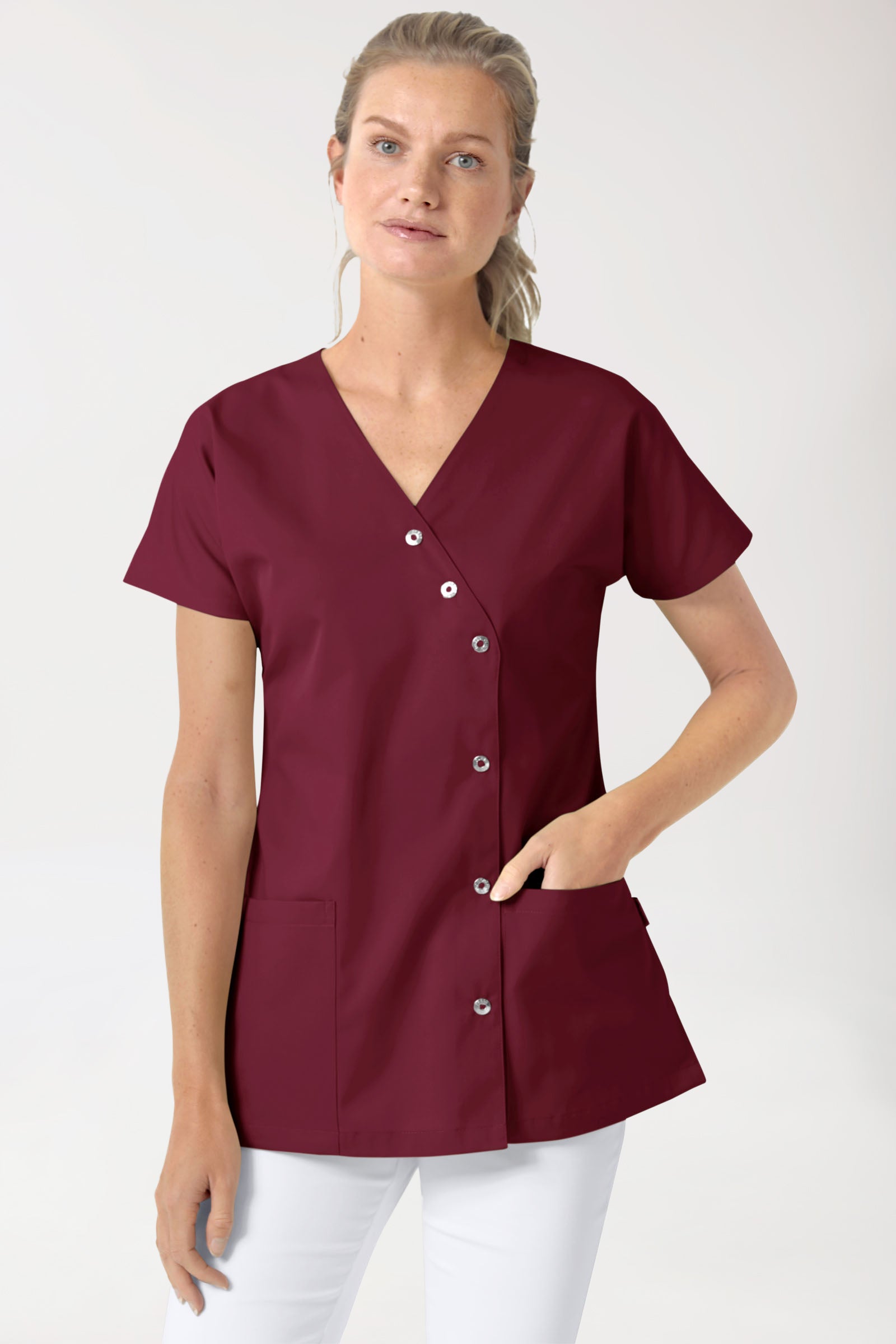 Blouse Beauté Femme - Patte pressions asymétrique bordeaux