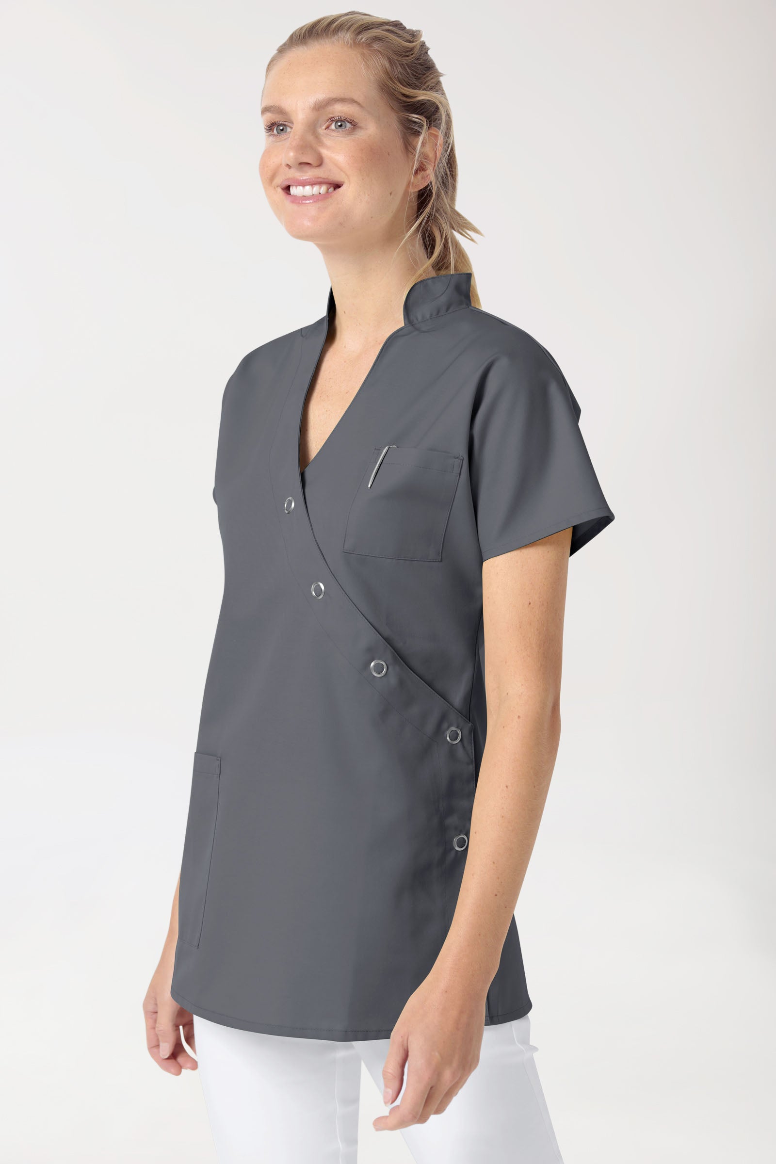 JUST STRONG Blouse Femme - Patte de boutonnage gris granit