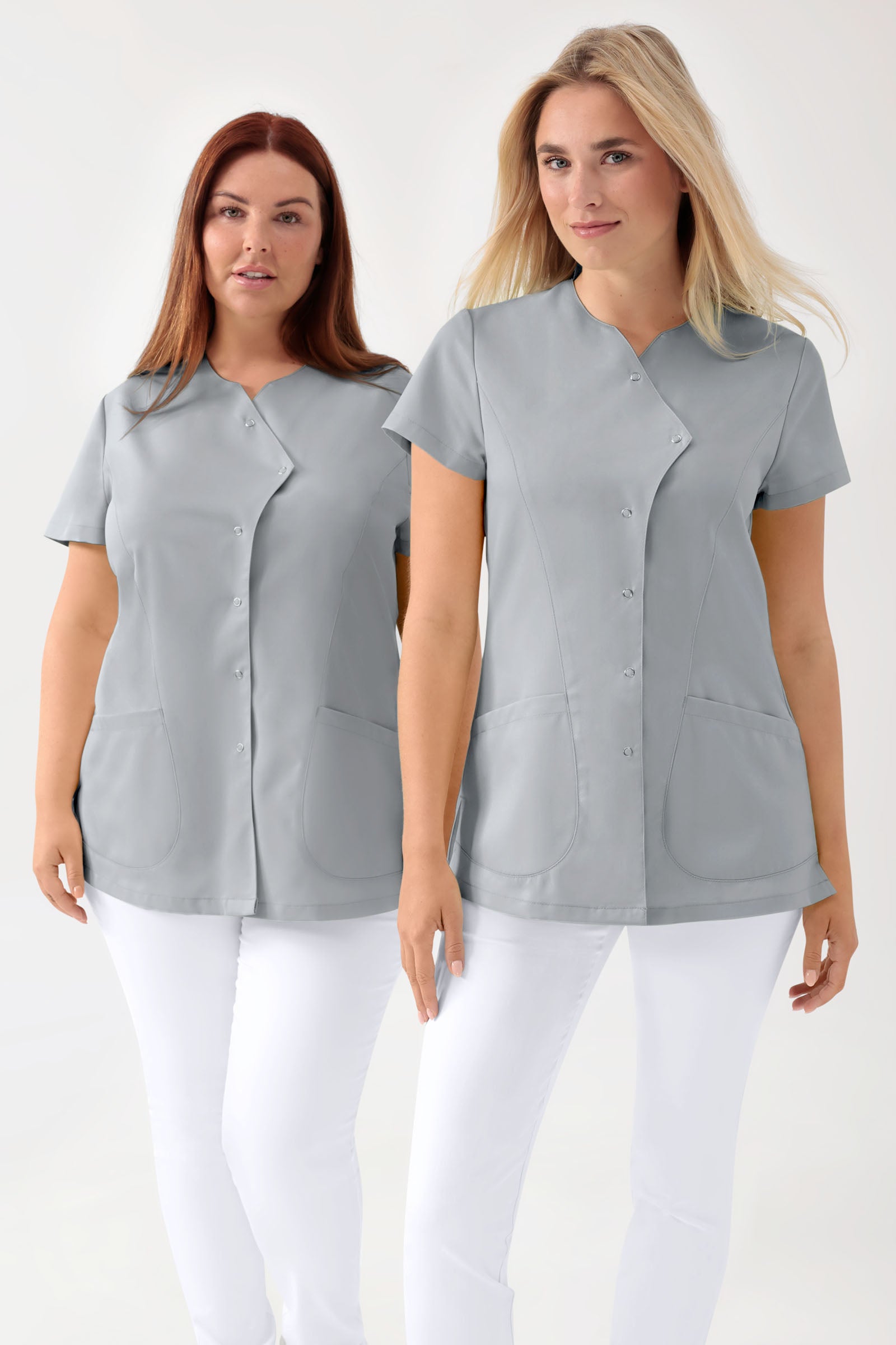 GREEN Blouse Stretch Femme - patte de boutonnage asymétrique gris perle