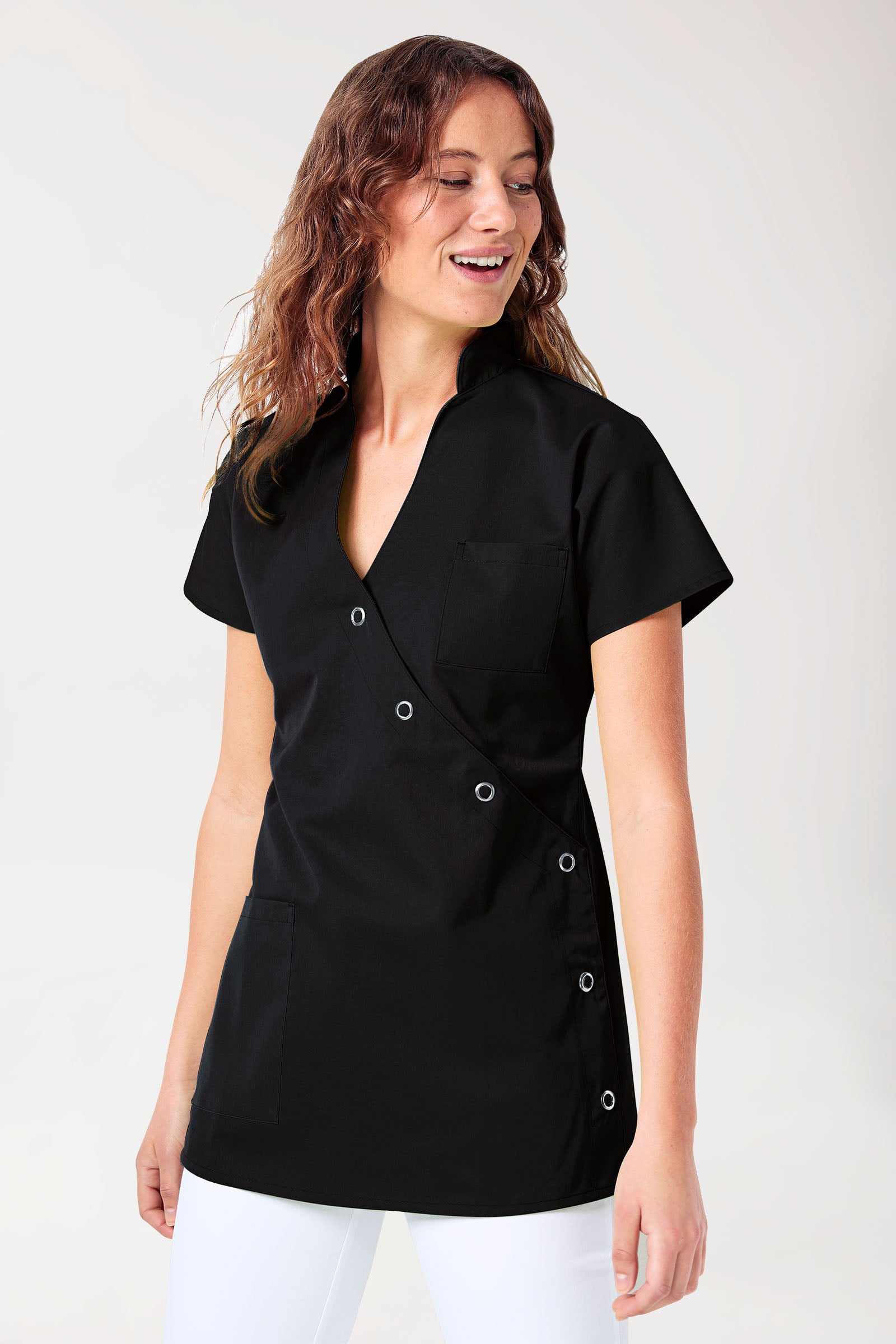 JUST STRONG Blouse Femme - Patte de boutonnage noir, Vue de face 