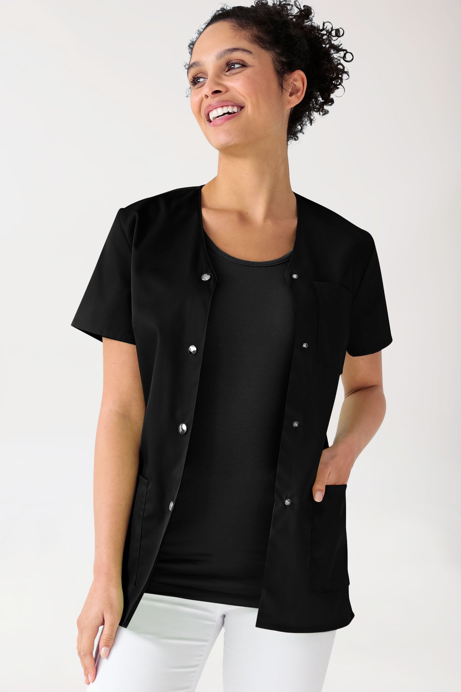 Blouse Beauté Femme - Boutonnée noir, Vue de face 