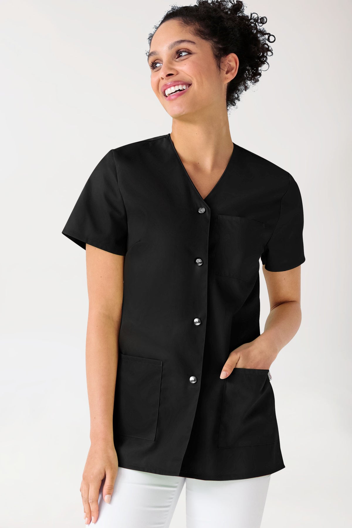 Blouse Beauté Femme - Boutonnée noir, Vue de face 