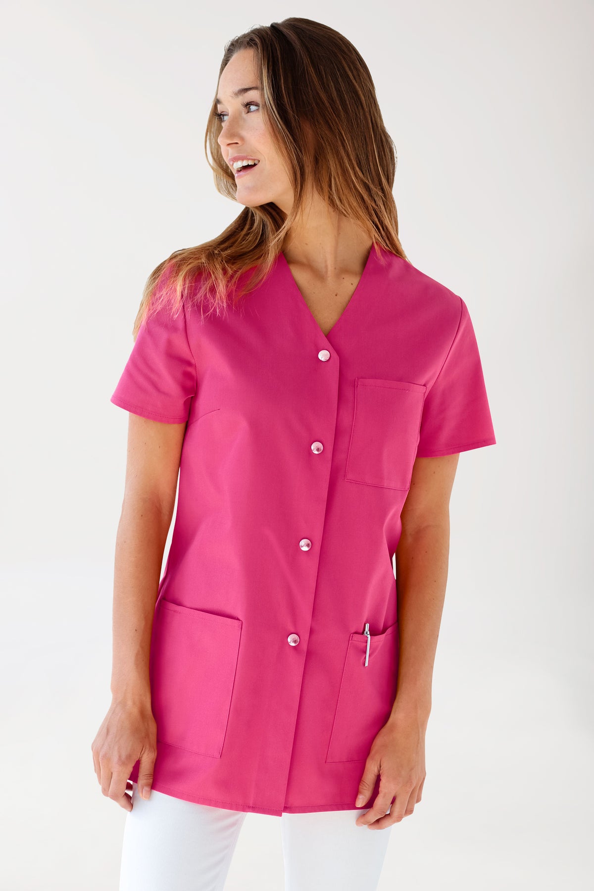 Blouse Beauté Femme - Boutonnée pink, Vue de face 