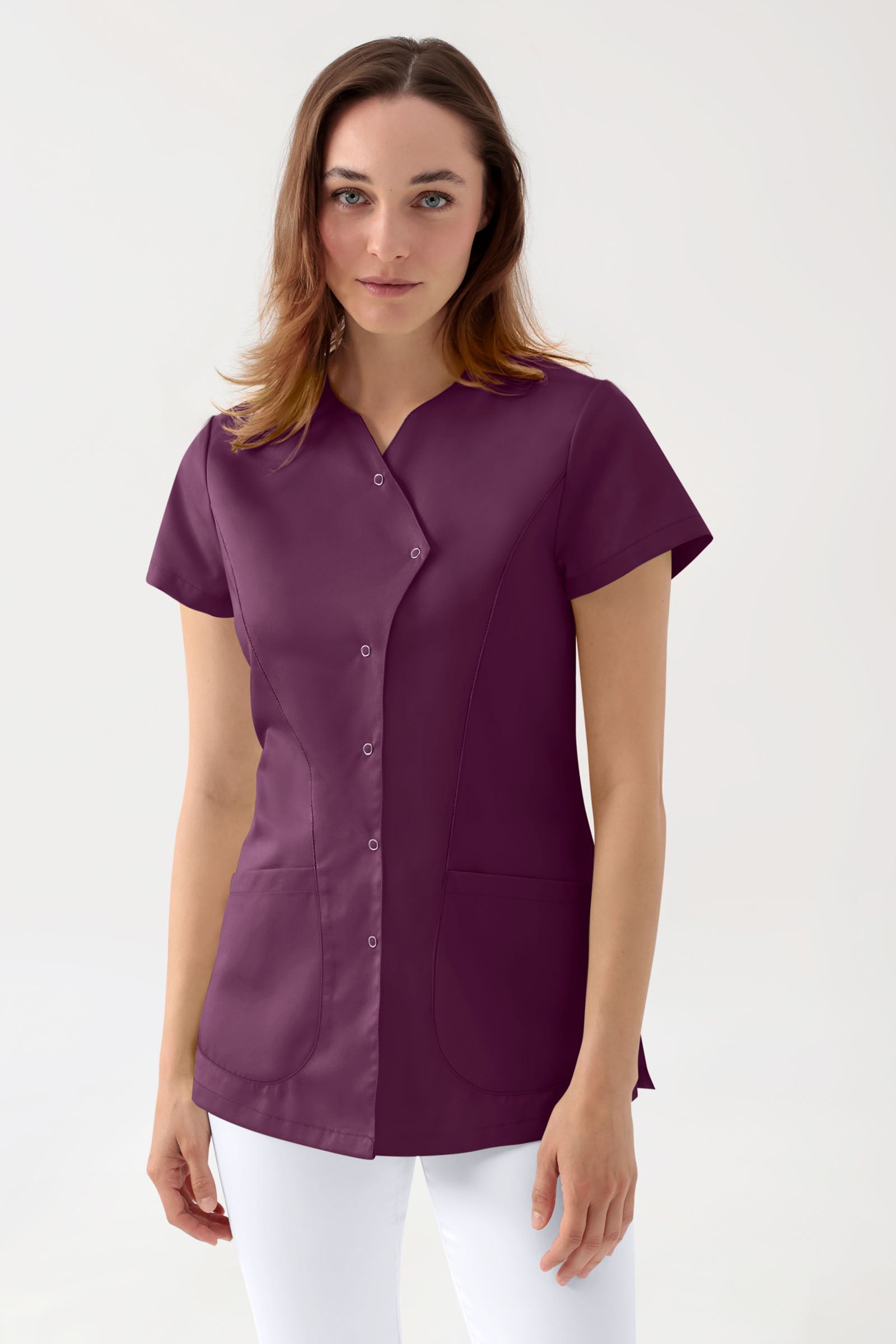 GREEN Blouse Stretch Femme - patte de boutonnage asymétrique prune