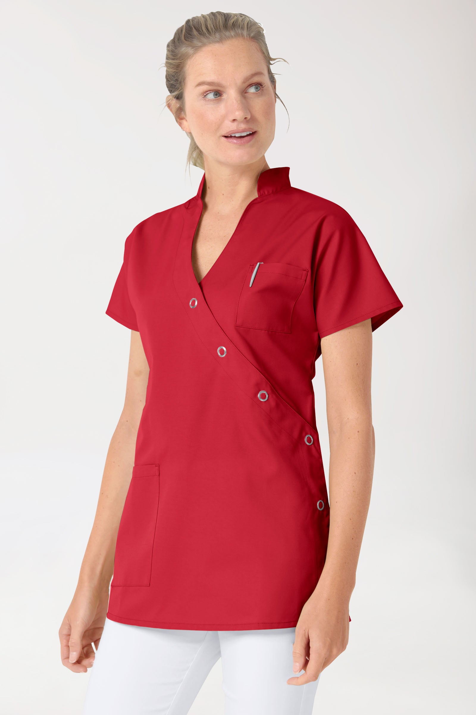 JUST STRONG Blouse Femme - Patte de boutonnage rouge