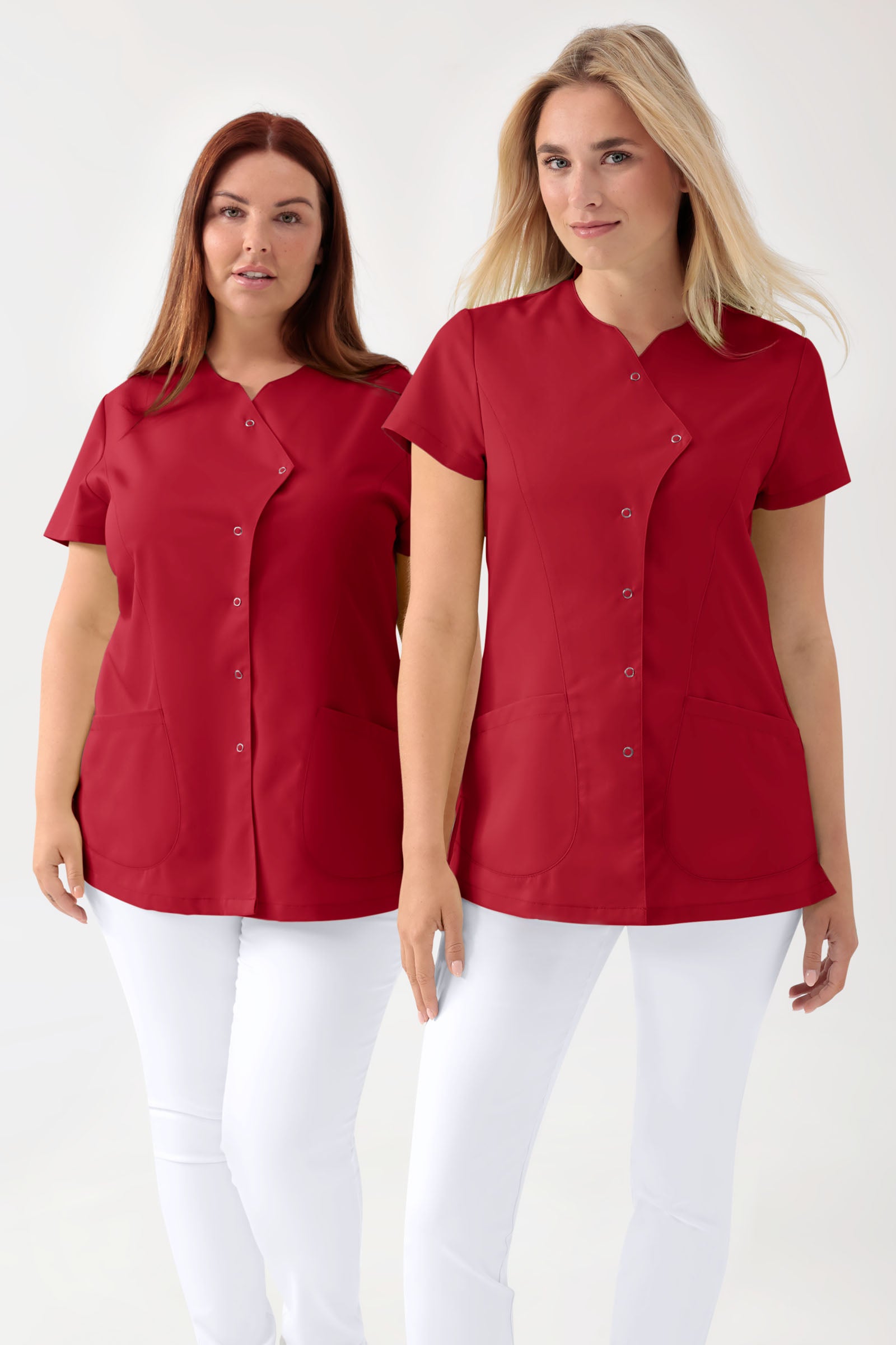 GREEN Blouse Stretch Femme - patte de boutonnage asymétrique rouge, Vue de face 