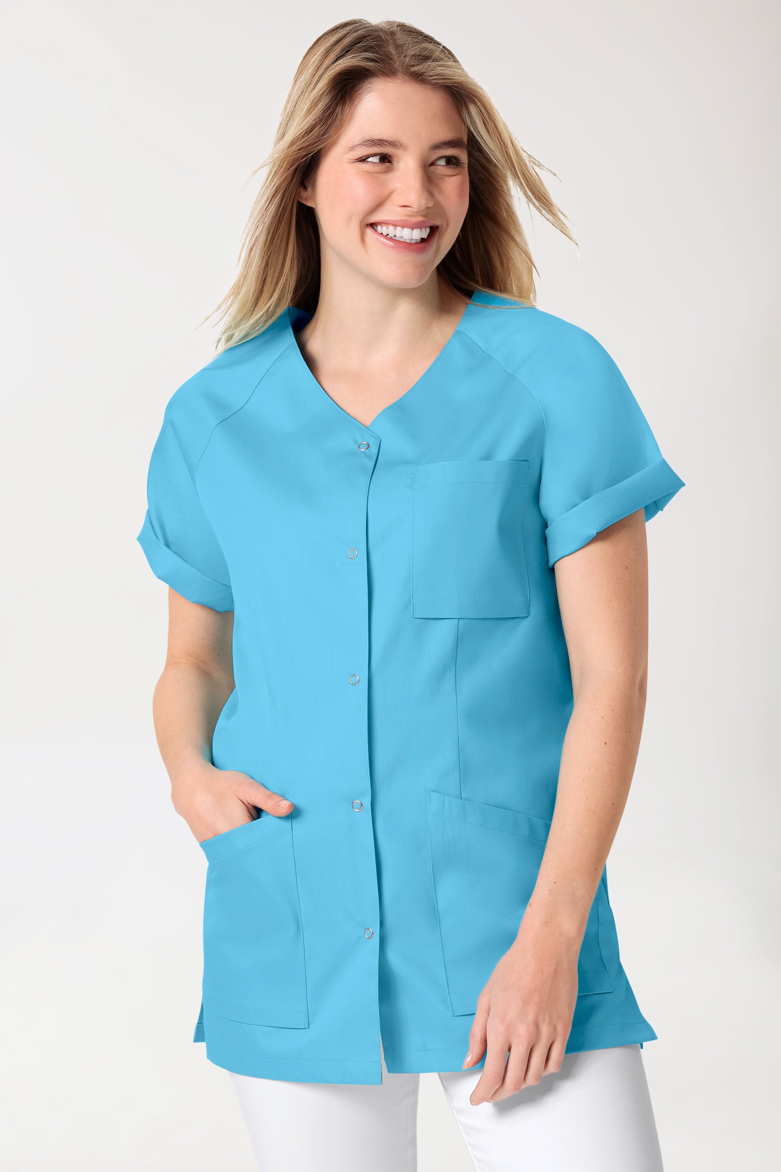 CORE Blouse Femme - Entièrement boutonnée turquoise, Vue de face 