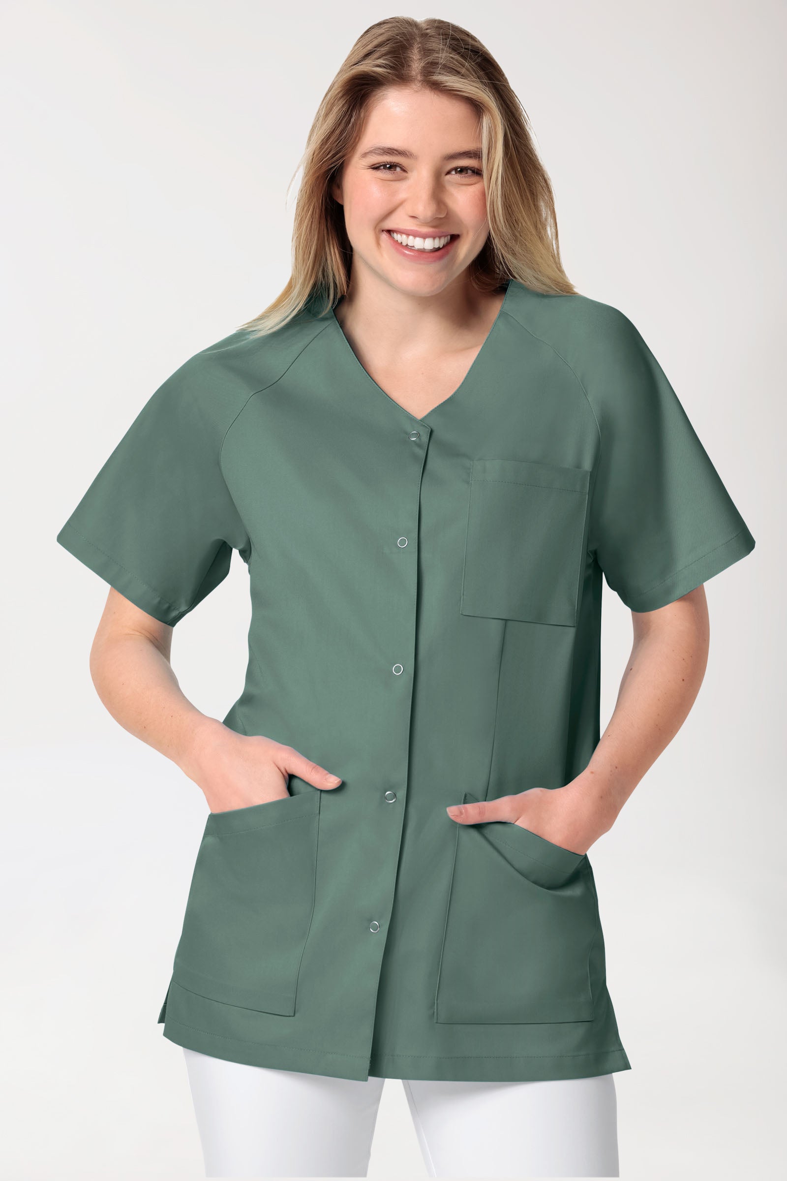 CORE Blouse Femme - Entièrement boutonnée vert foncé, Vue de face 