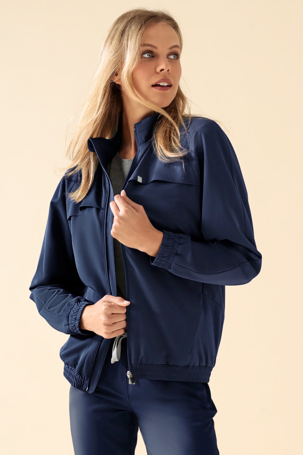 KAERE Veste blouson Femme - Poignet élastiqué bleu navy, Vue de face 