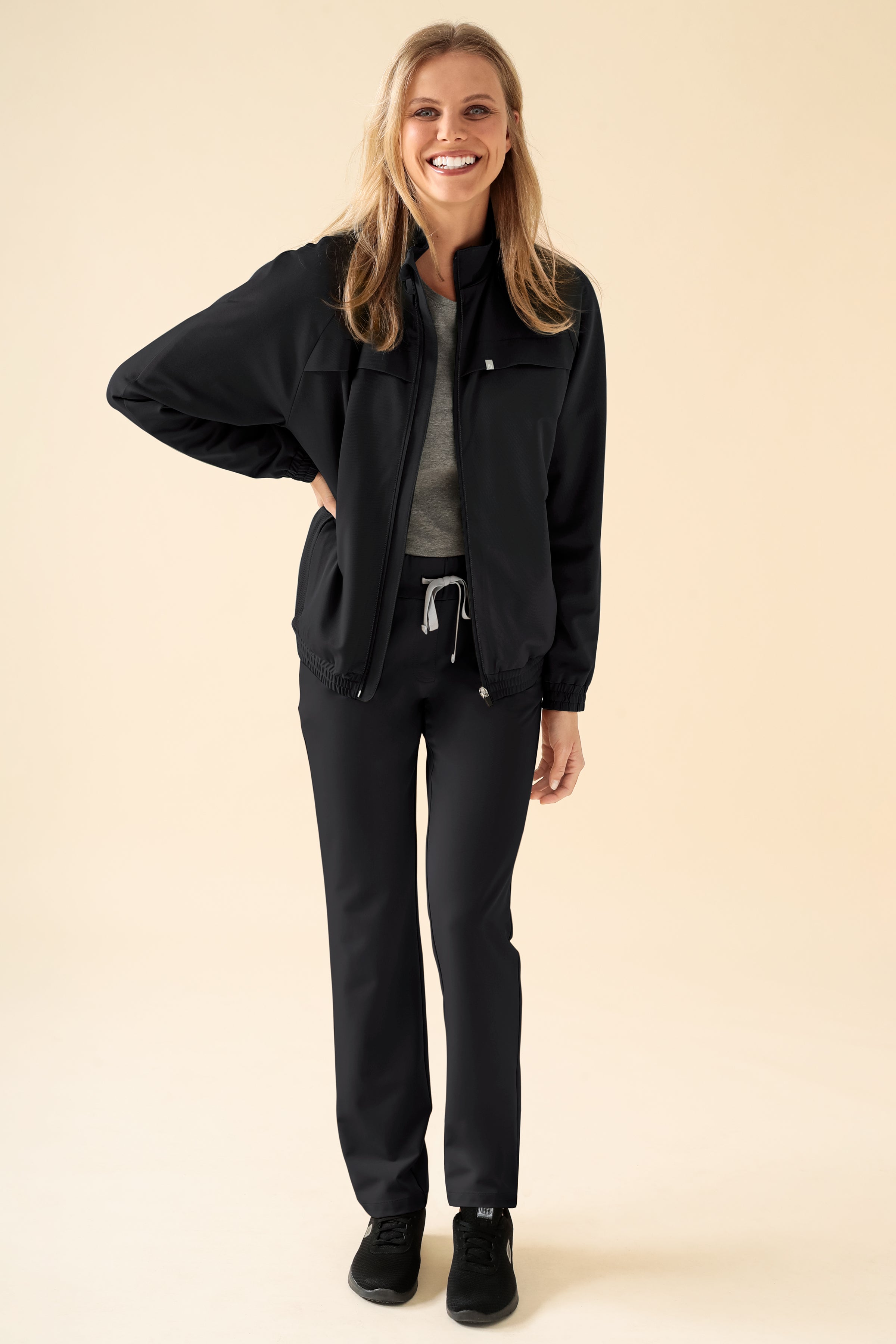 KAERE Veste blouson Femme - Poignet élastiqué noir, Vue de face 