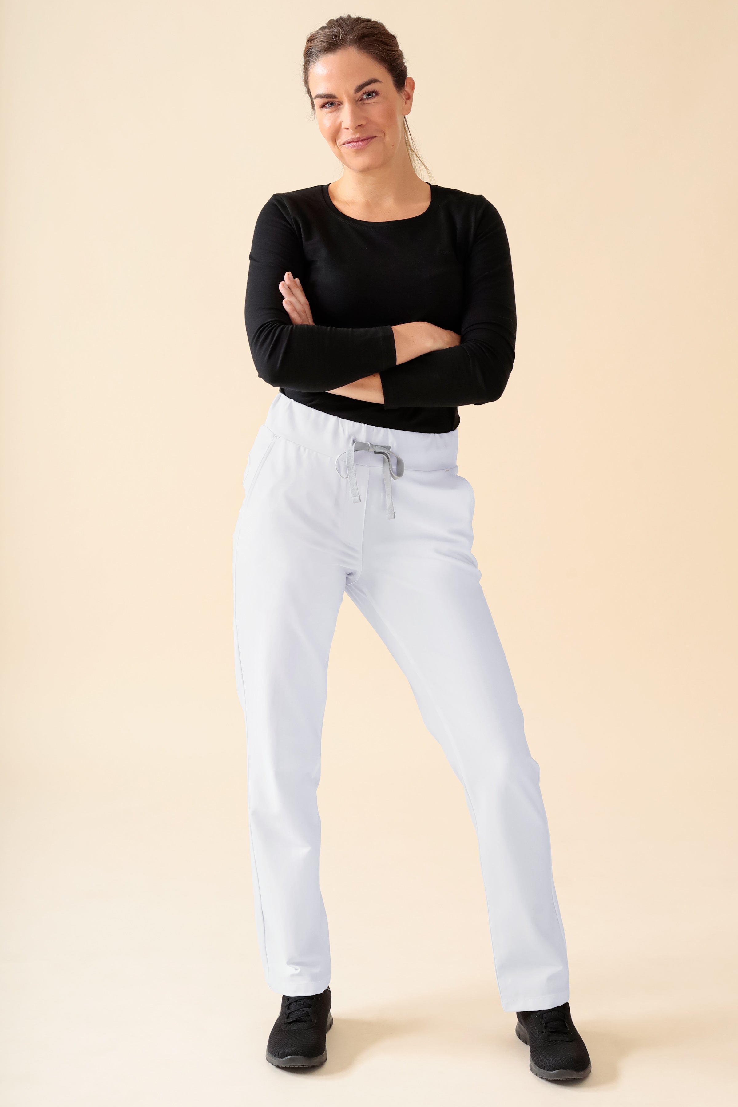 KAERE Pantalon Femme - Taille courte et sans poches cargo blanc