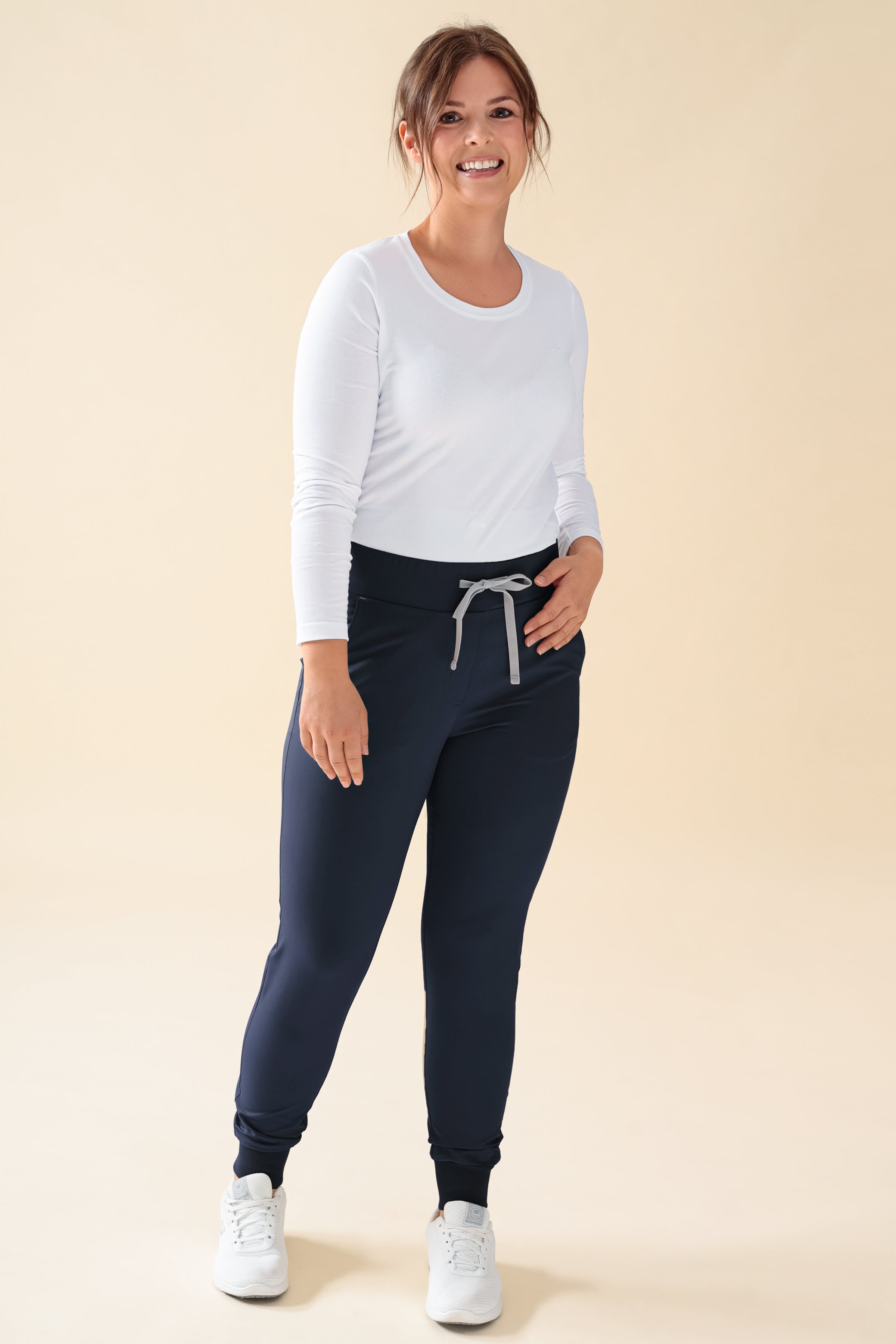 KAERE Pantalon Femme - ourlets côtelés Taille courte et sans poches cargo bleu navy