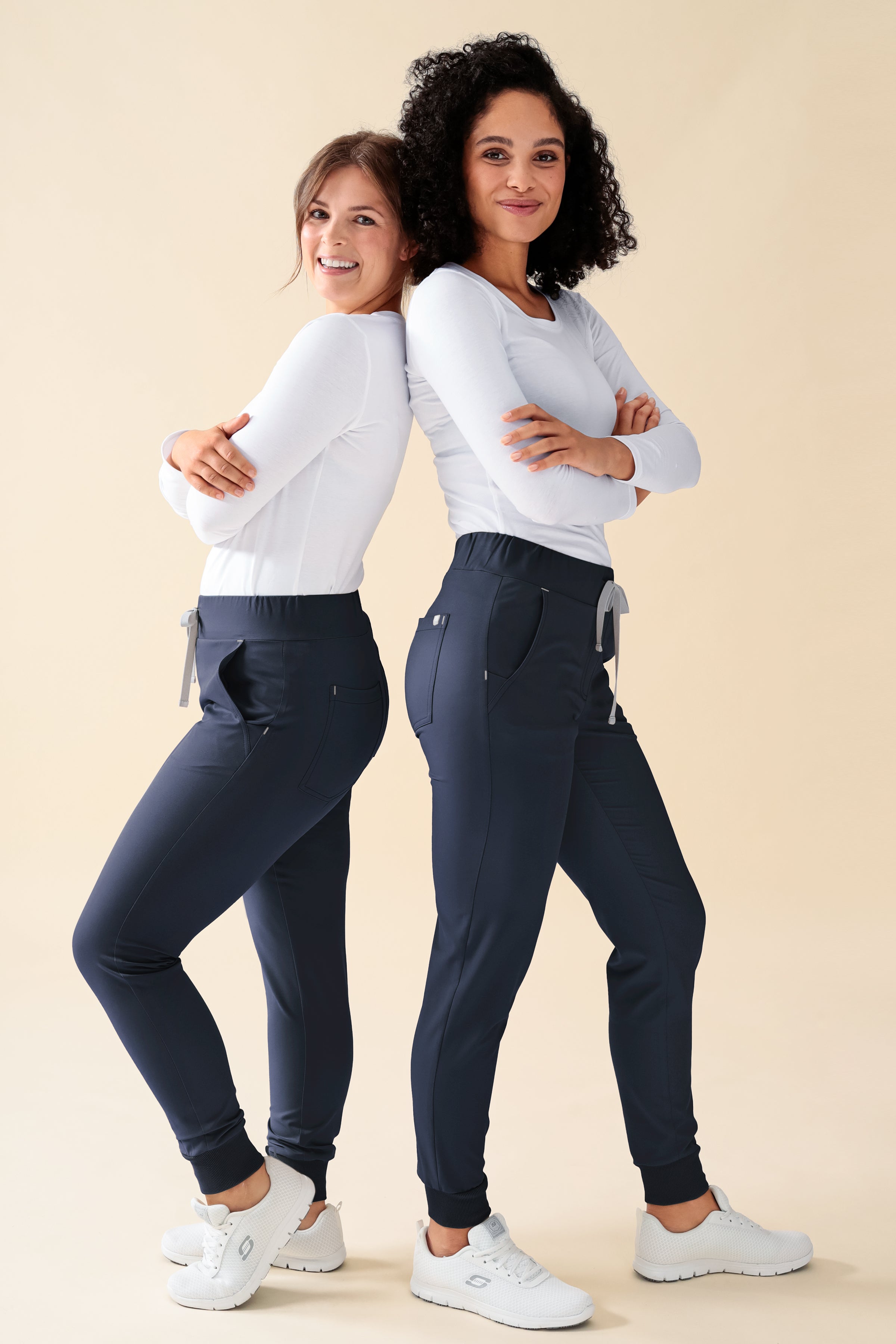 KAERE Pantalon Femme - ourlets côtelés Taille courte et sans poches cargo bleu navy