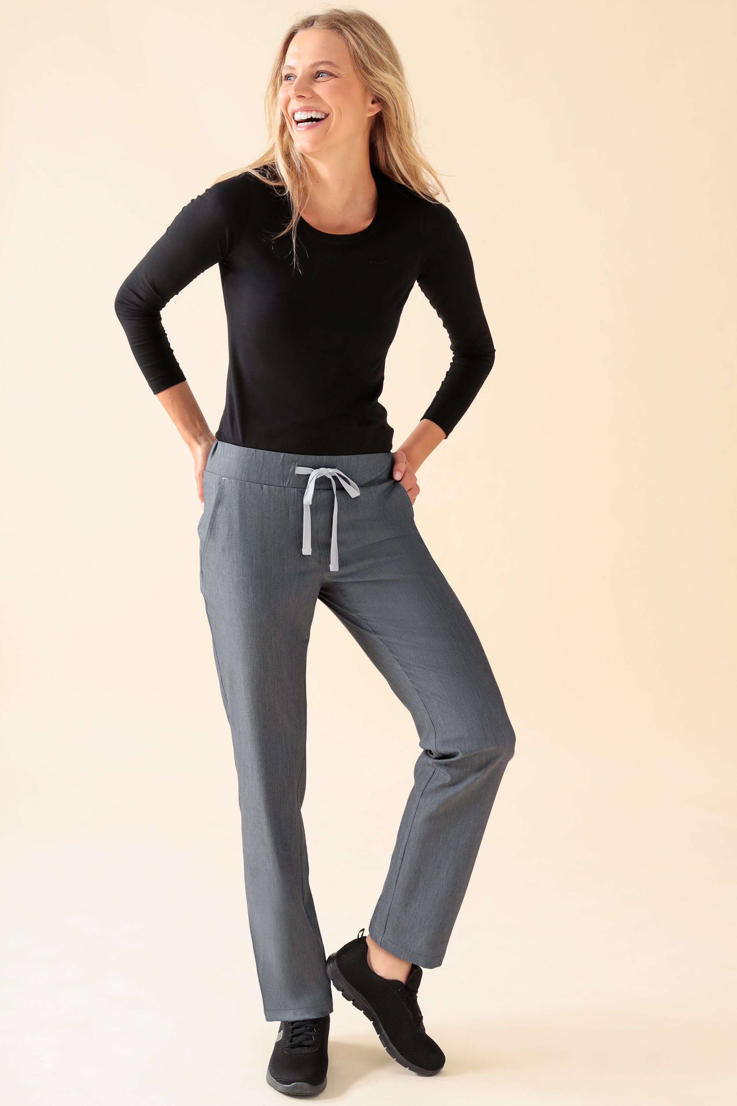 KAERE Pantalon Femme - sans poche cargo gris chiné, Vue de face 