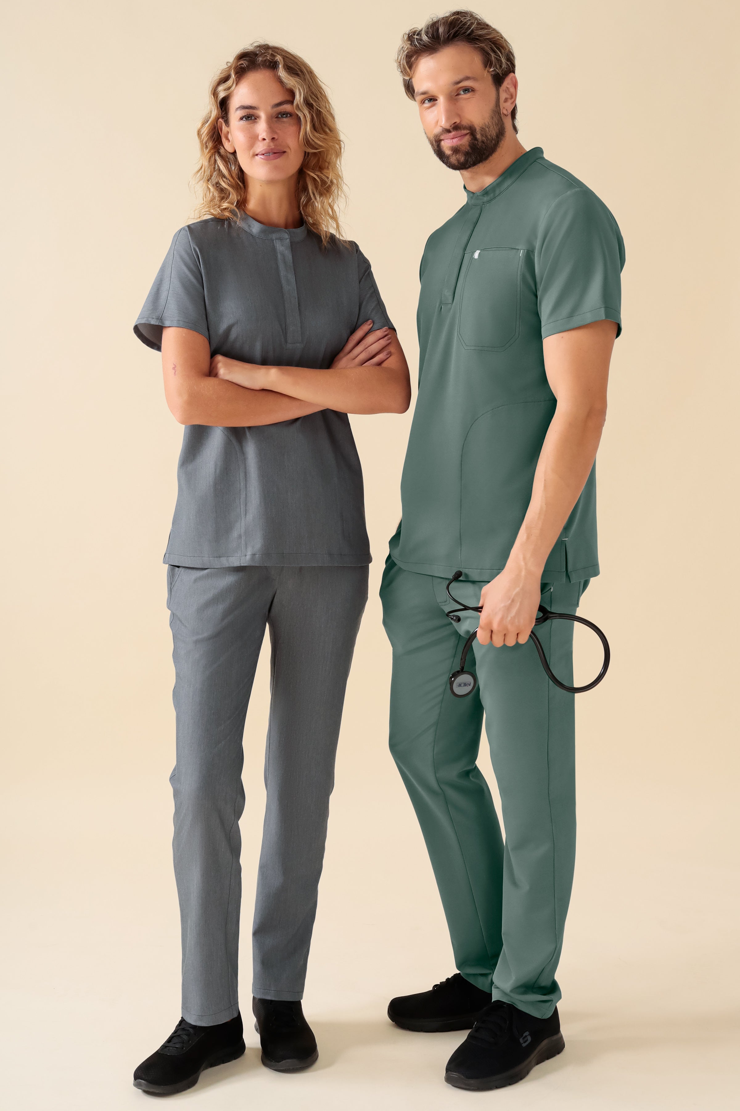 KAERE Pantalon Femme - sans poche cargo gris chiné, Vue de face 