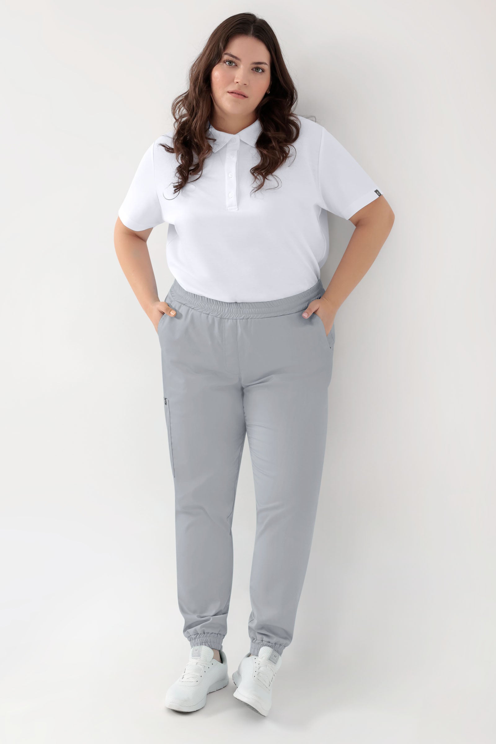 GREEN Pantalon Stretch Femme - Style Jogpant gris perle, Vue de face 