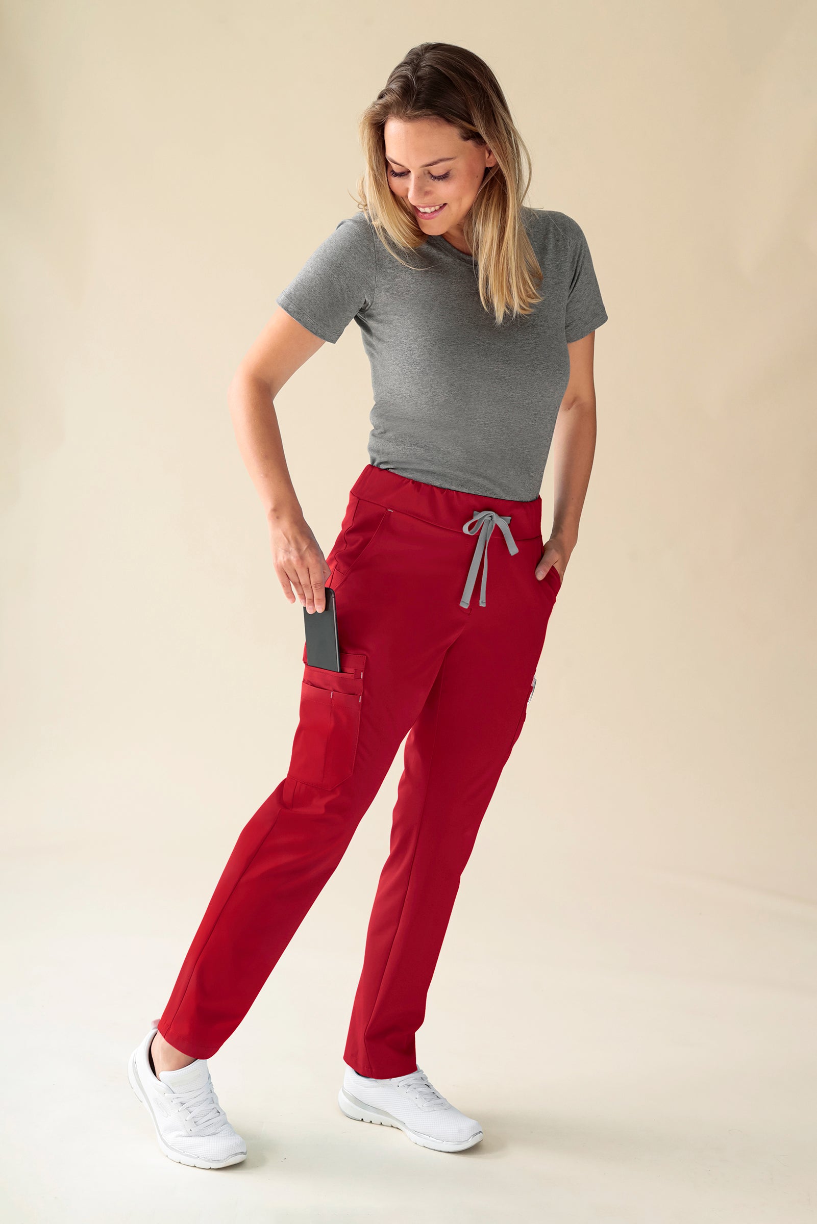 KAERE Pantalon Femme - avec poches cargo Taille courte rouge