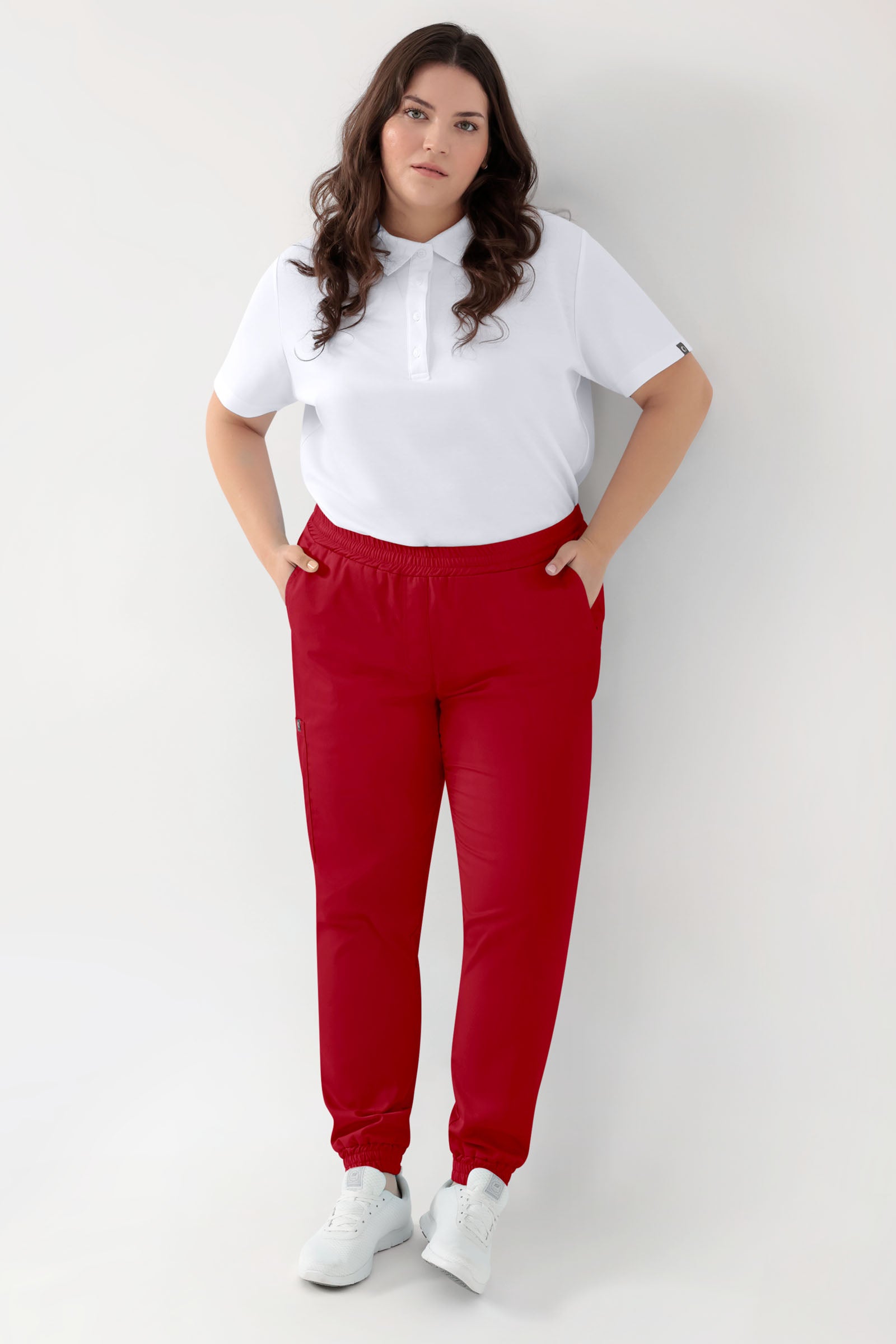 GREEN Pantalon Stretch Femme - Style Jogpant rouge, Vue de face 