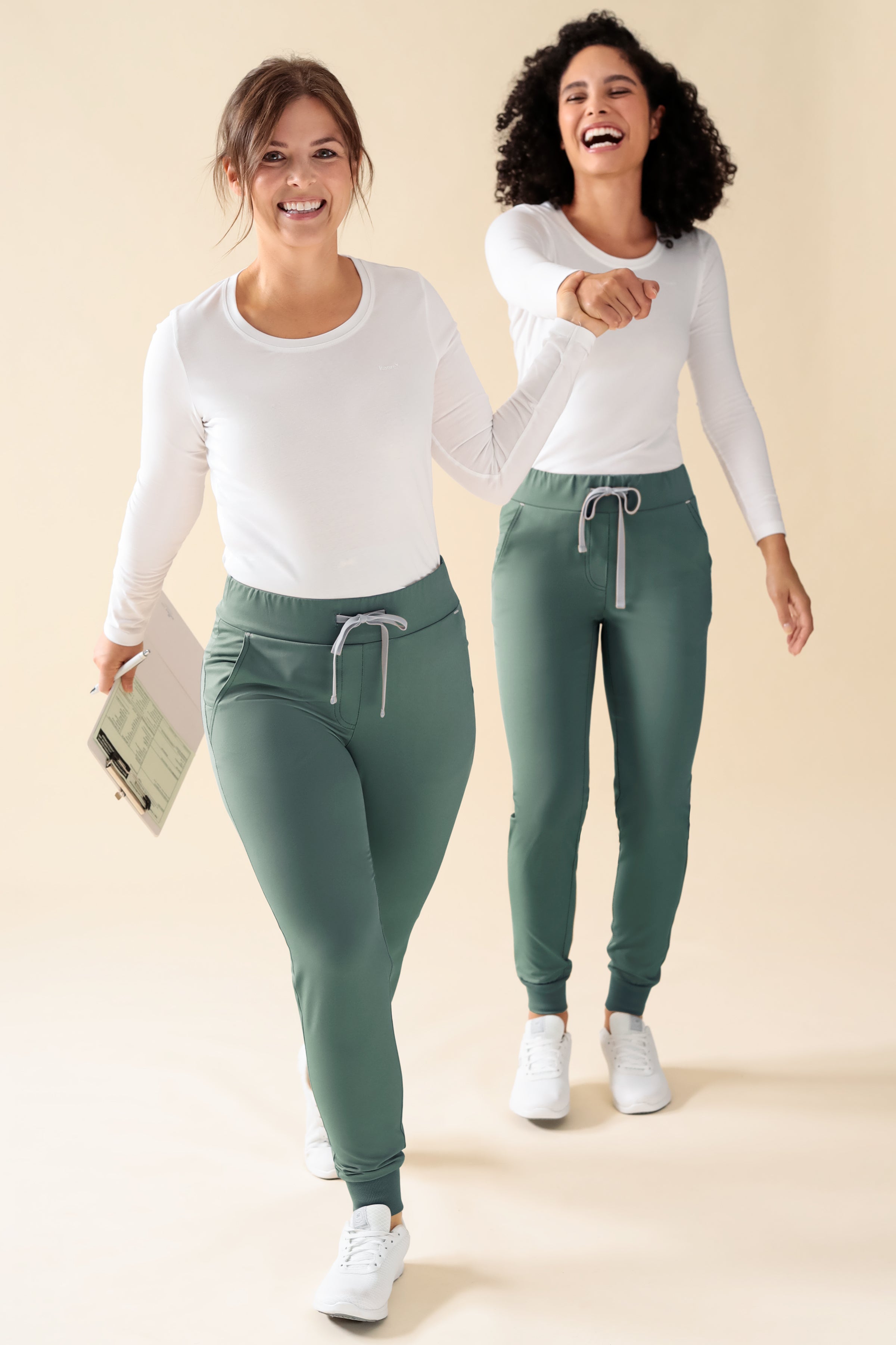 KAERE Pantalon Femme - ourlets côtelés Taille courte et sans poches cargo vert foncé