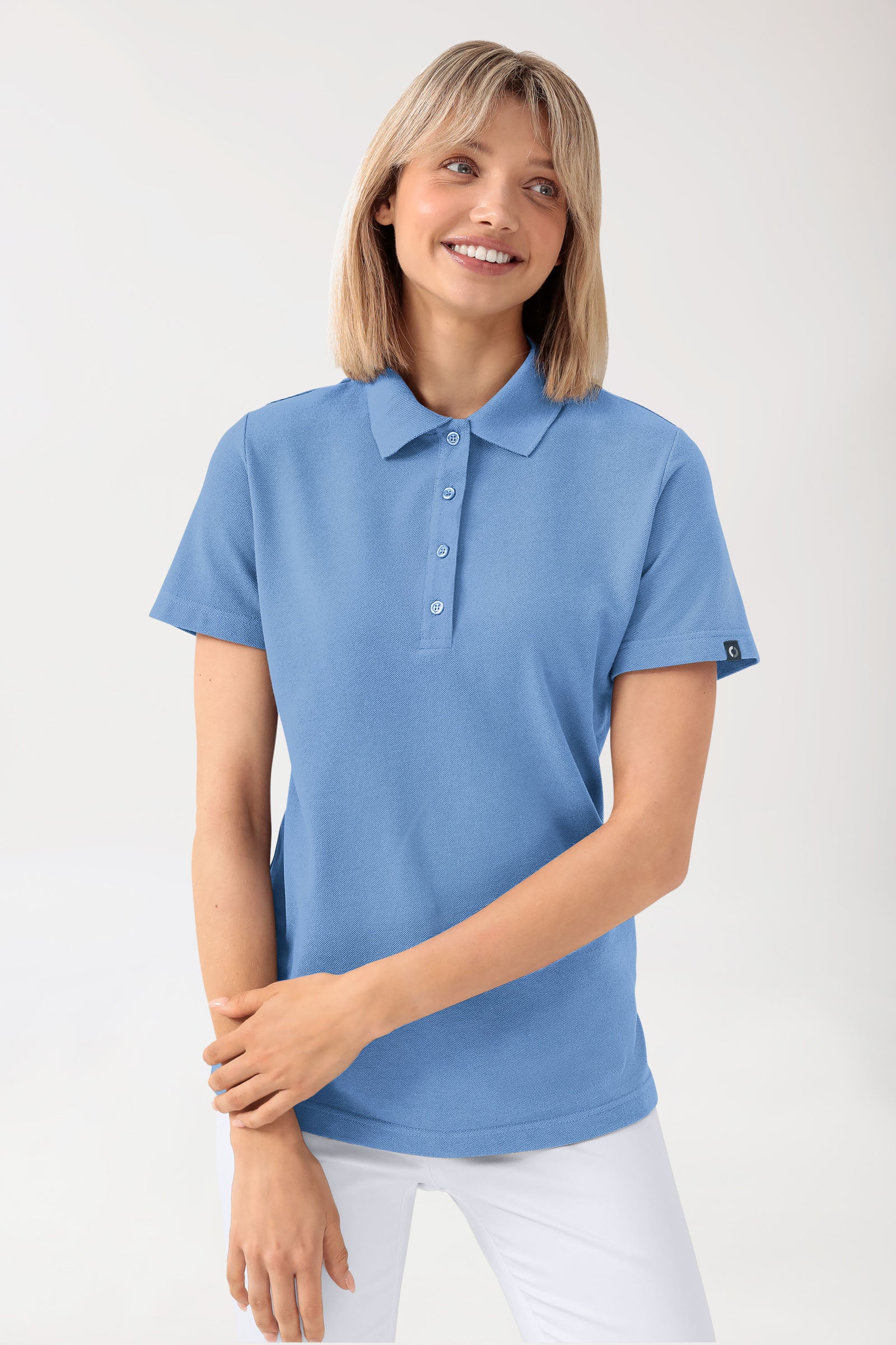 CORE T-shirt Femme – Col polo bleu ciel